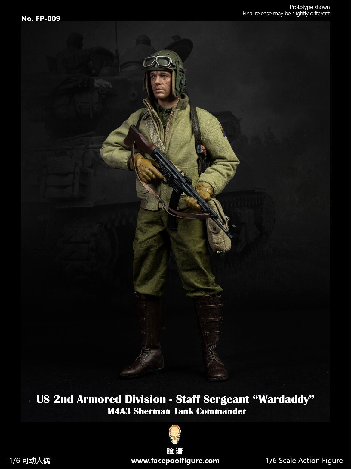 1:6 Facepool WWII Tank Commander Wardaddy Musette Bag for 12" Figures