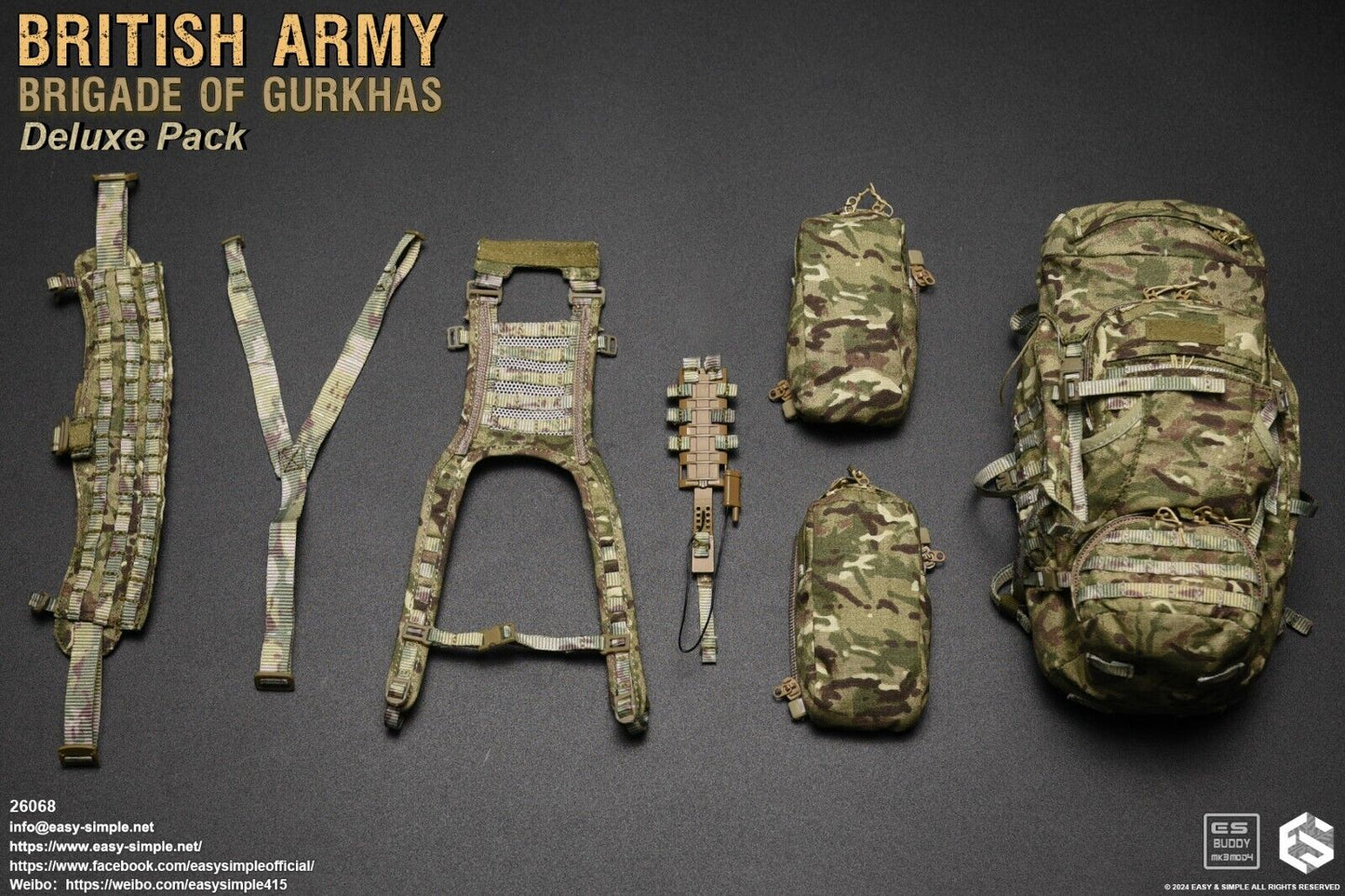 1:6 scale Easy & Simple British Army Brigade of Gurkhas MTP Camo 90L Backpack