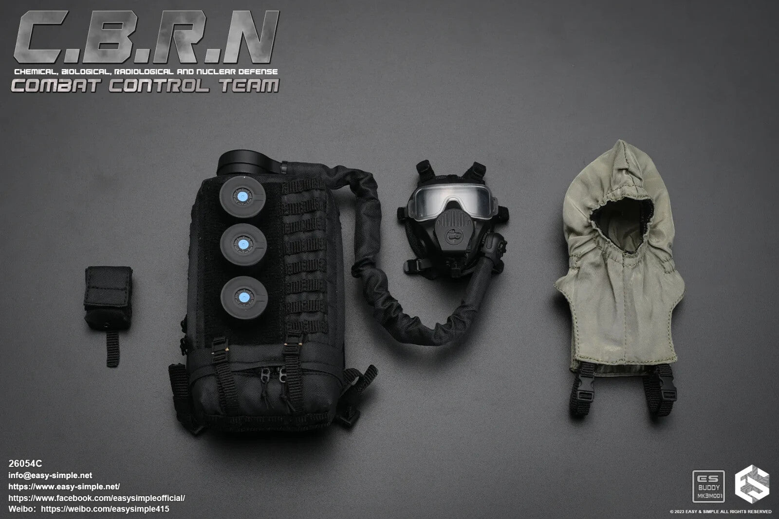 1:6 Easy & Simple CBRN Respirator Backpack, Gas Mask & NBC Hood for 12" Figures