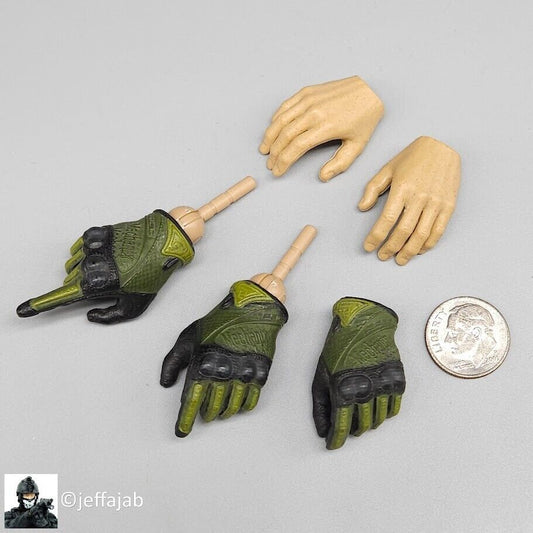 1:6 Easy & Simple CBRN Assault Team Green Gloved Hands Set for 12" Figures