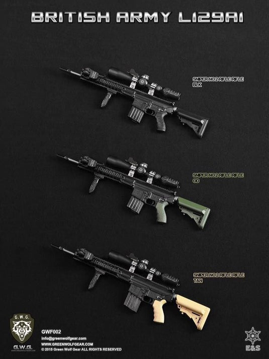 1:6 scale Green Wolf Gear British L129A1 Sniper Rifle w/ Scope for 12" Figure