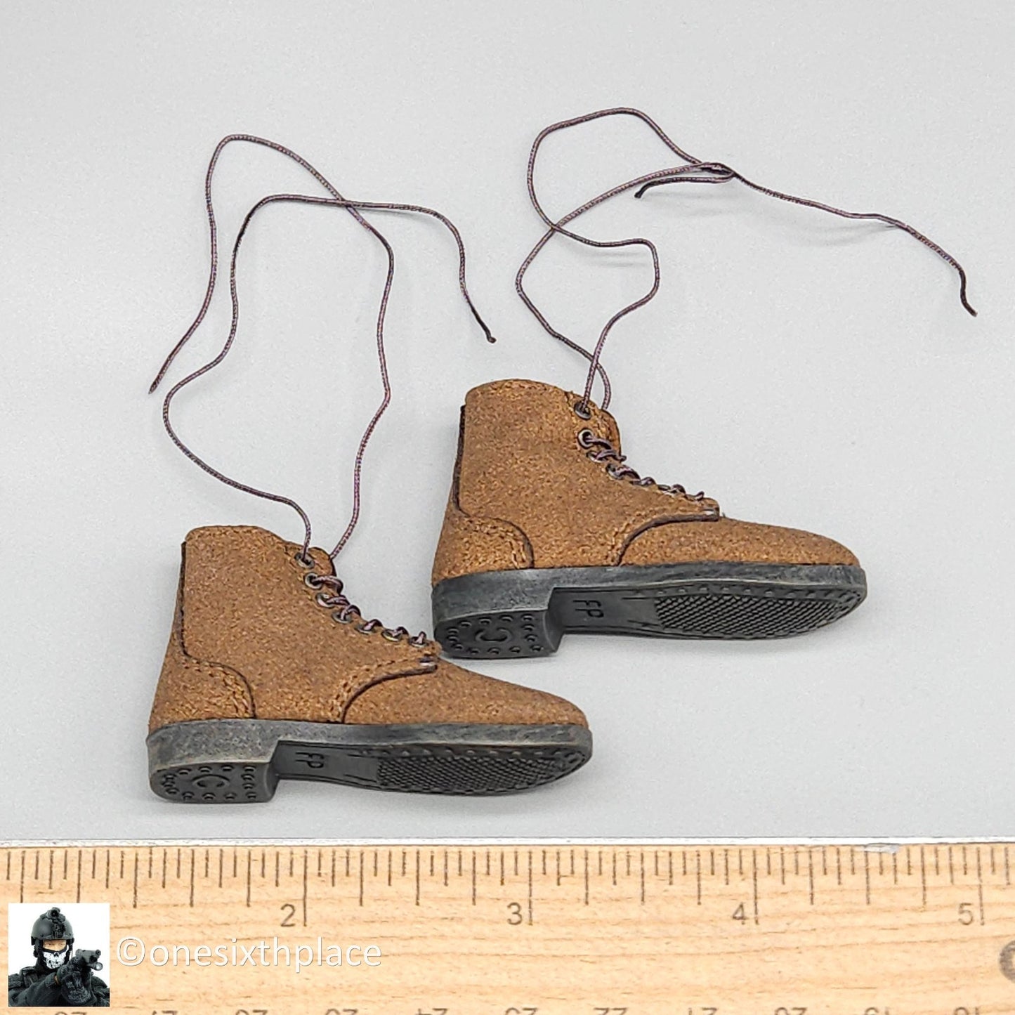 1:6 Facepool WWII USMC Snafu Leather Boondocker Boots (for Feet) for 12" Figures