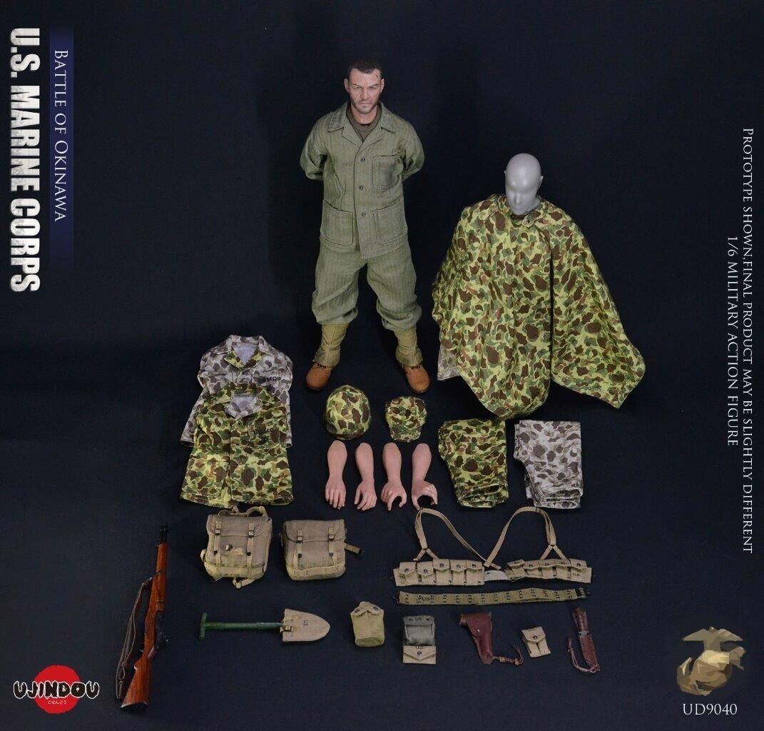 1:6 scale Ujindou WWII US Marine Corps in Okinawa Jungle Camo Poncho 12" Figures