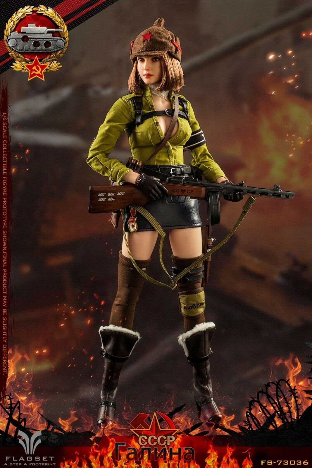 1:6 Flagset Female Red Alert Soviet Tank Lt Galina PPSh 41 Submachine Gun WWII