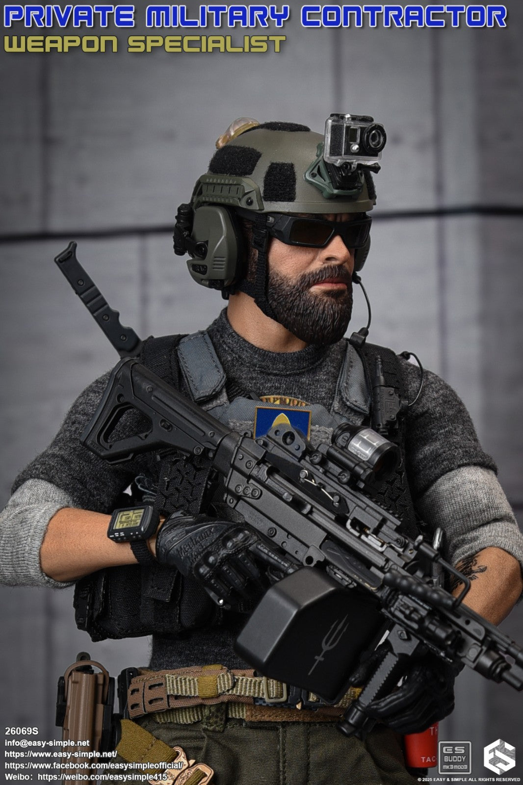 1:6 scale Easy & Simple PMC Weapon Specialist OD Helmet w/ Camera