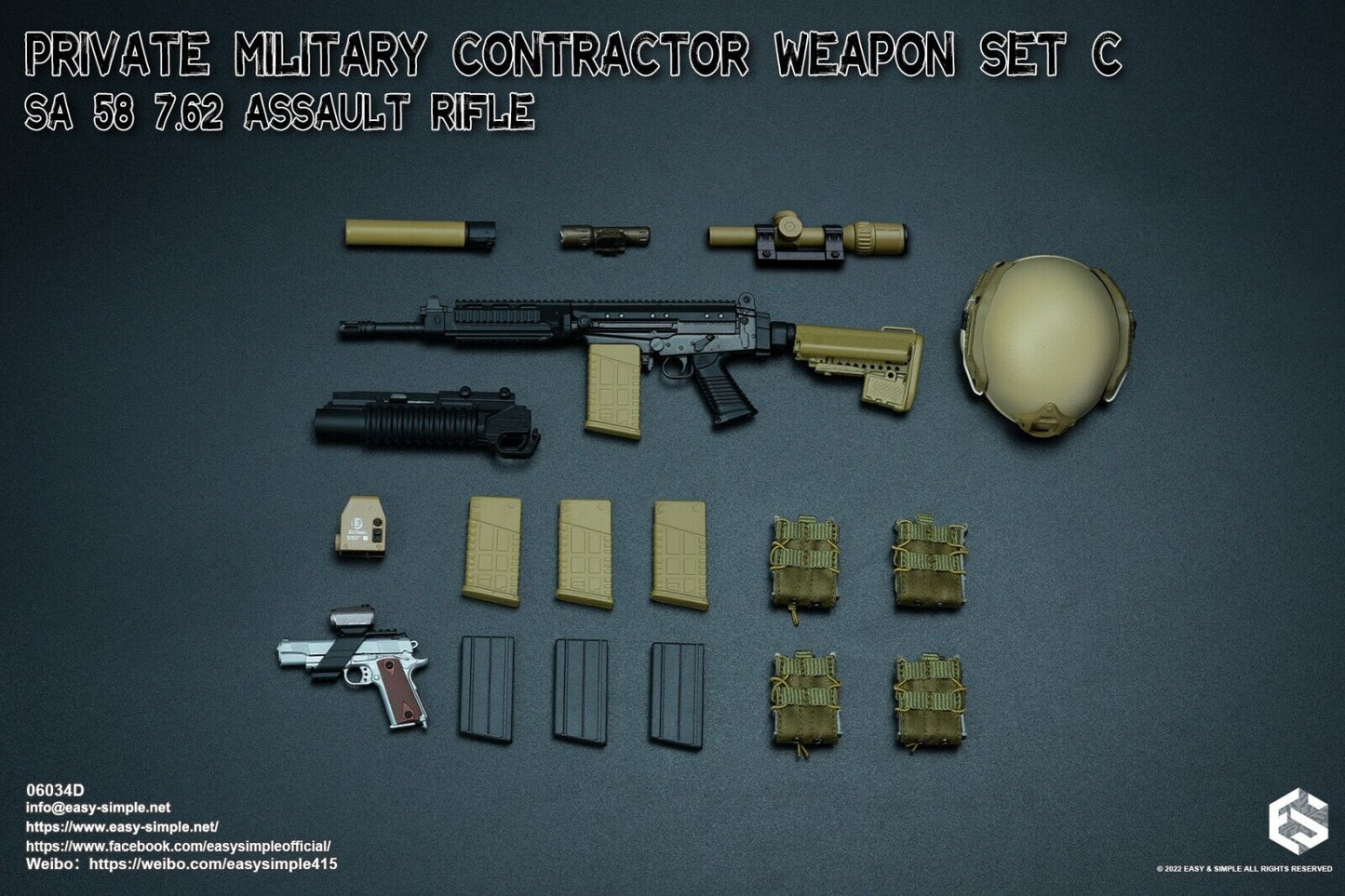 1:6 Easy & Simple PMC Weapon Set SA 58 7.62 Assault Rifle FDE for 12" Figures