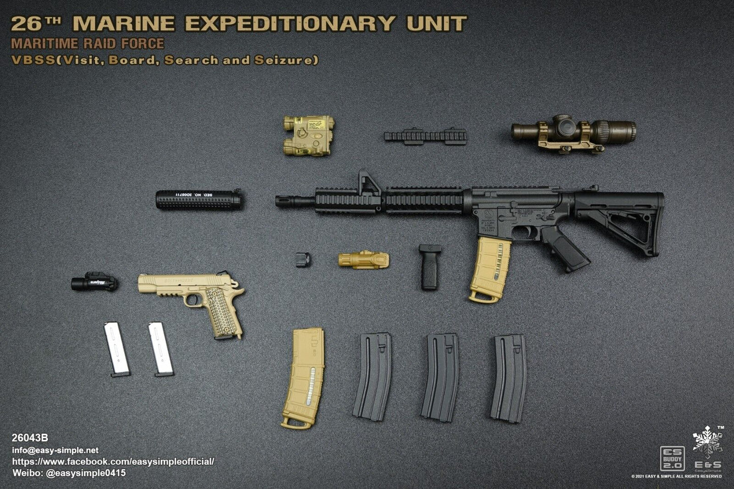 1:6 scale Easy & Simple USMC 26th MEU M4 Rifle w/ Extended Rail for 12" Figures