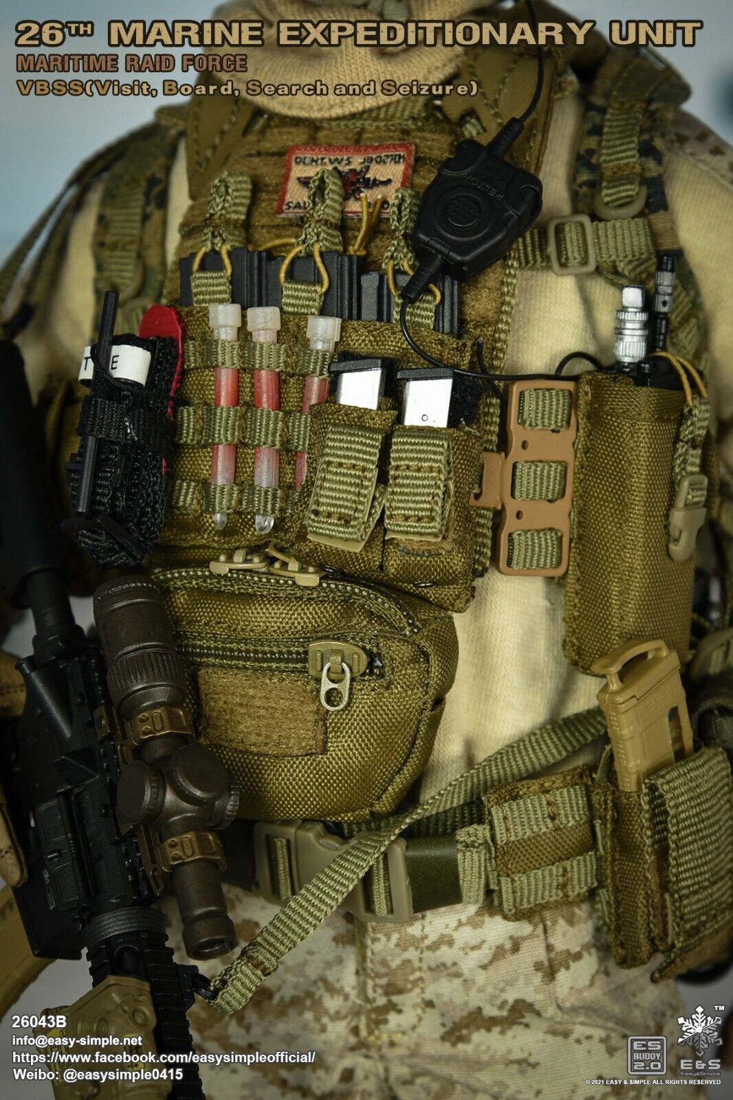 1:6 scale Easy & Simple USMC 26th MEU FSBE2 Pistol Mag Pouches (x2) 12" Figures