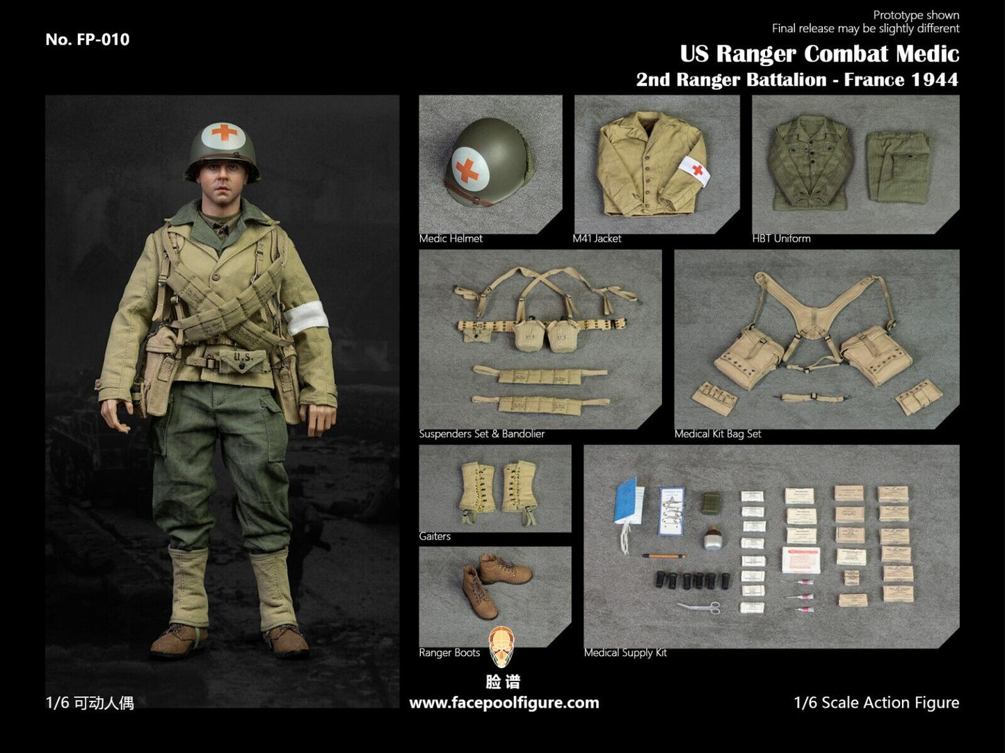 1:6 FacePool WWII US Ranger Combat Medic Medical Supplies for 12" Figures