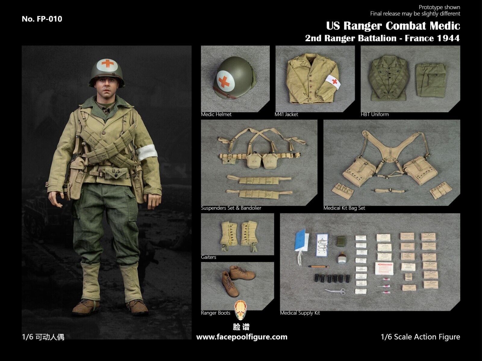 1:6 FacePool WWII US Ranger Combat Medic Medical Supplies for 12" Figures