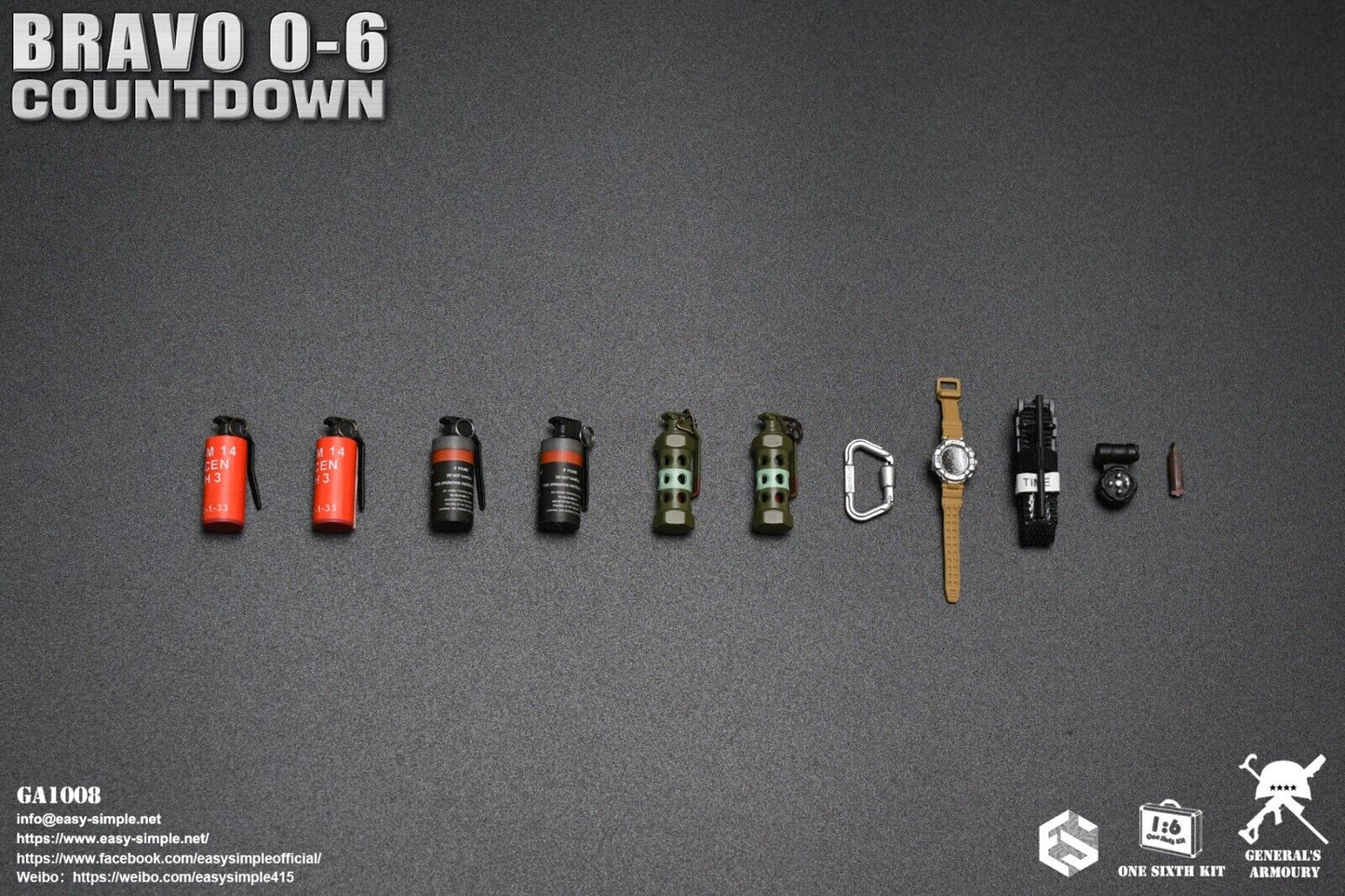 1:6 General's Armoury Bravo 0-6 Countdown Grenades (x3) for 12" Figures
