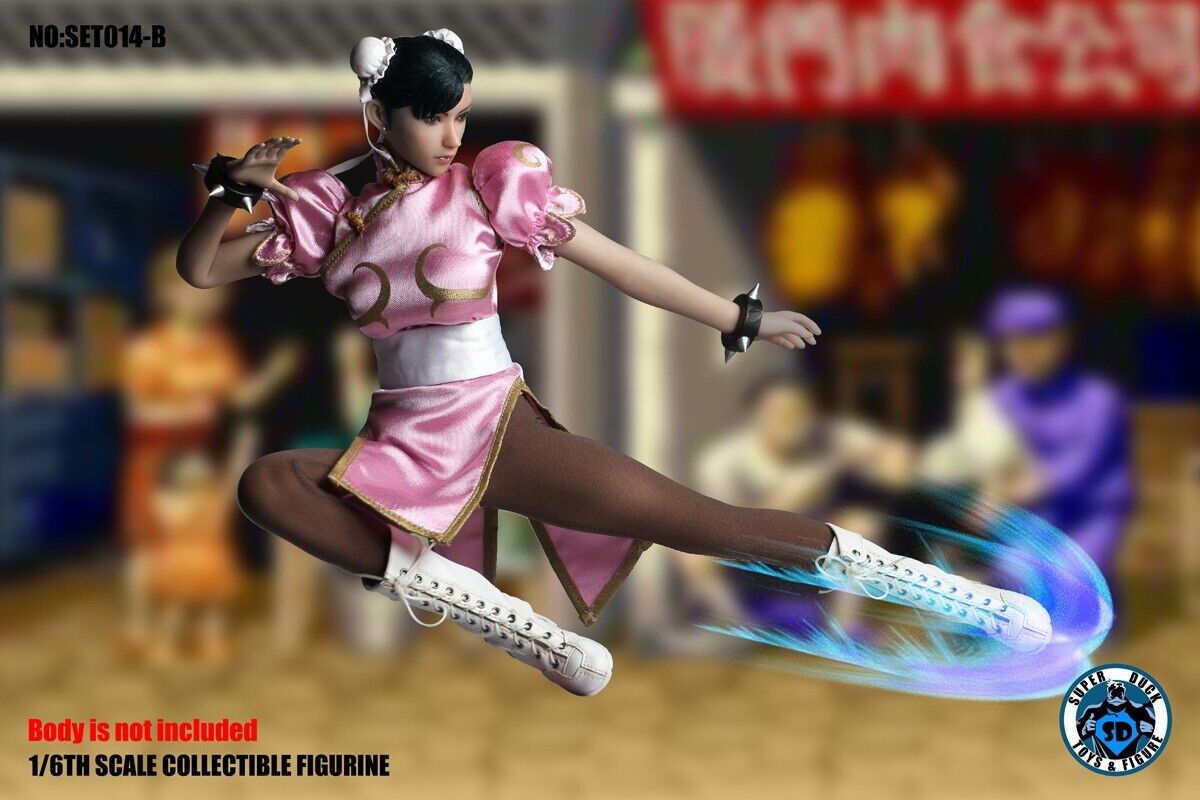 1:6 scale Female Chun Li Martial Art Fighter in Pink Head & Clothing Set SET014B