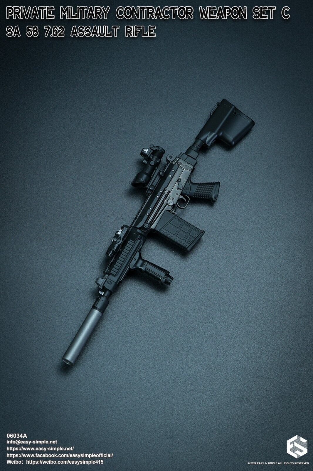1:6 Easy & Simple PMC Weapon Set C SA 58 7.62 Assault Rifle Black ACOG 06034A