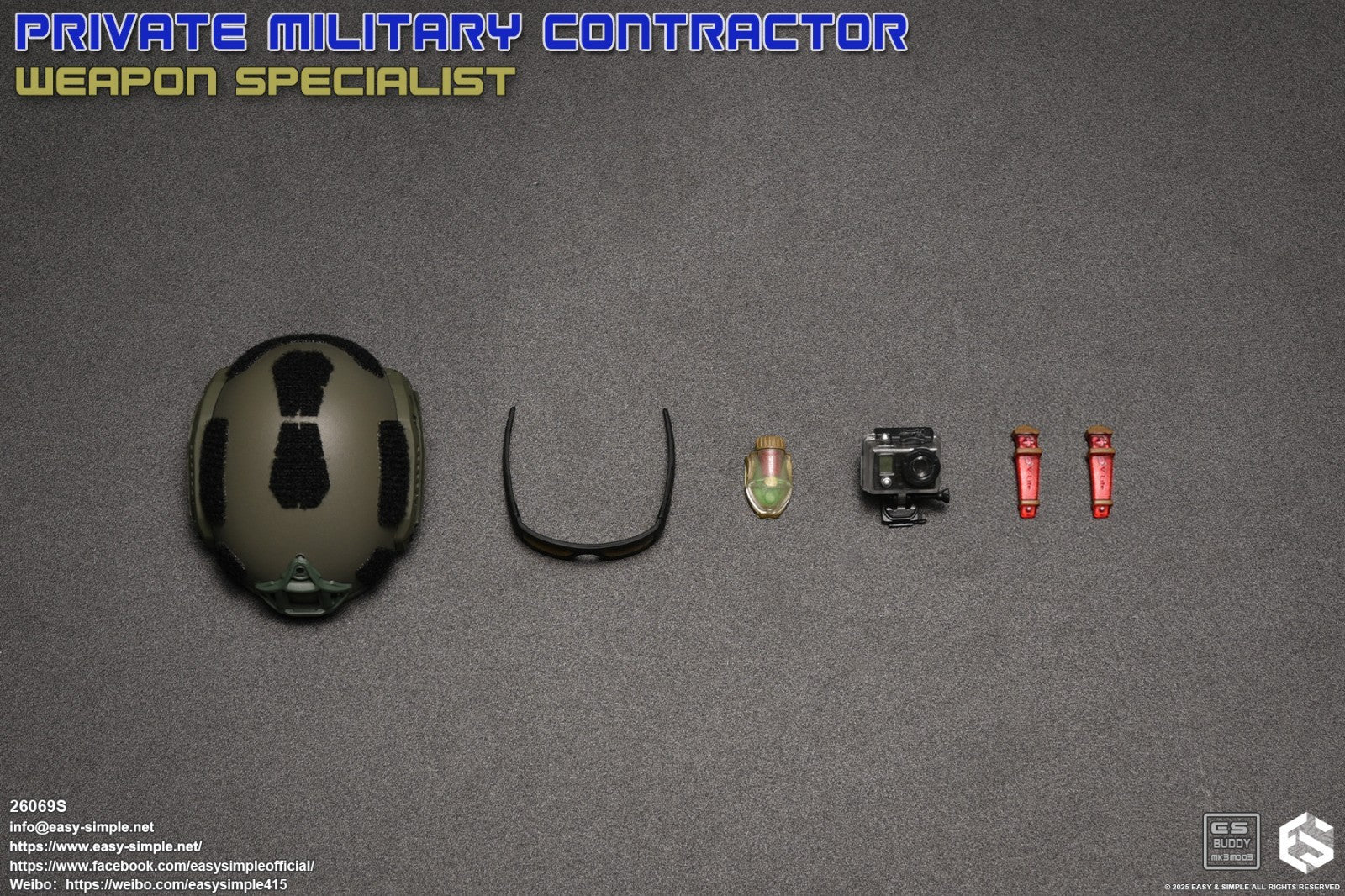 1:6 scale Easy & Simple PMC Weapon Specialist OD Helmet w/ Camera