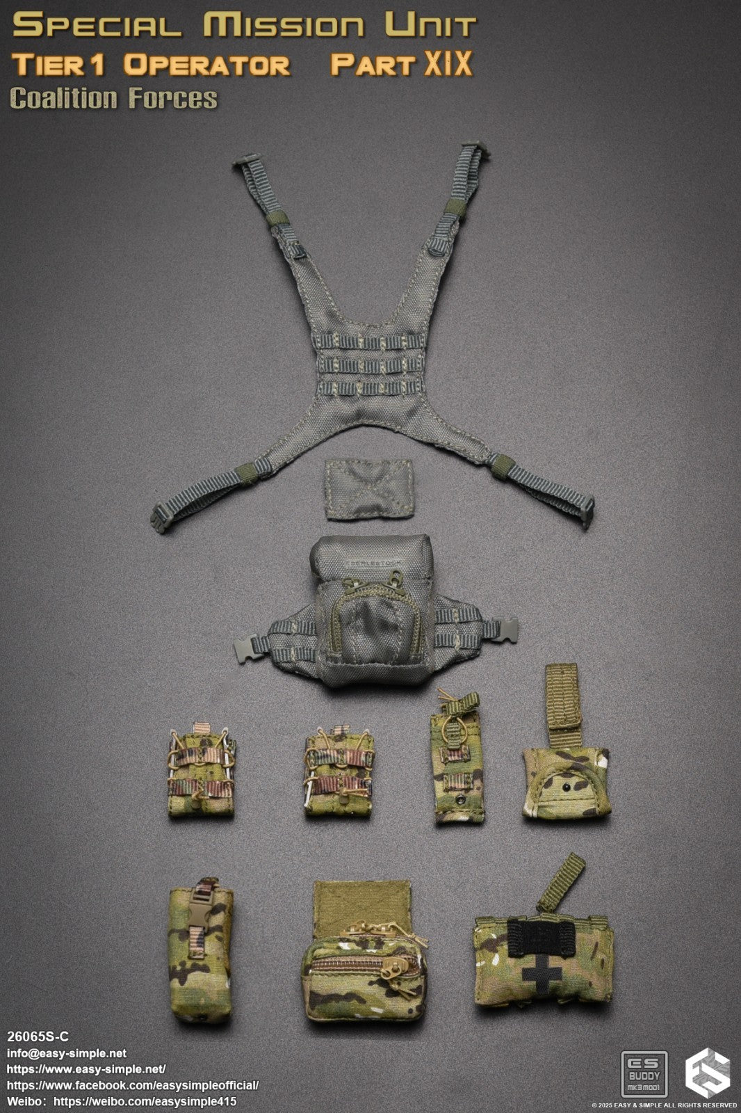 1:6 Easy & Simple Coalition Force Multicam Gray Chest Rig for 12" Figure 26065SC