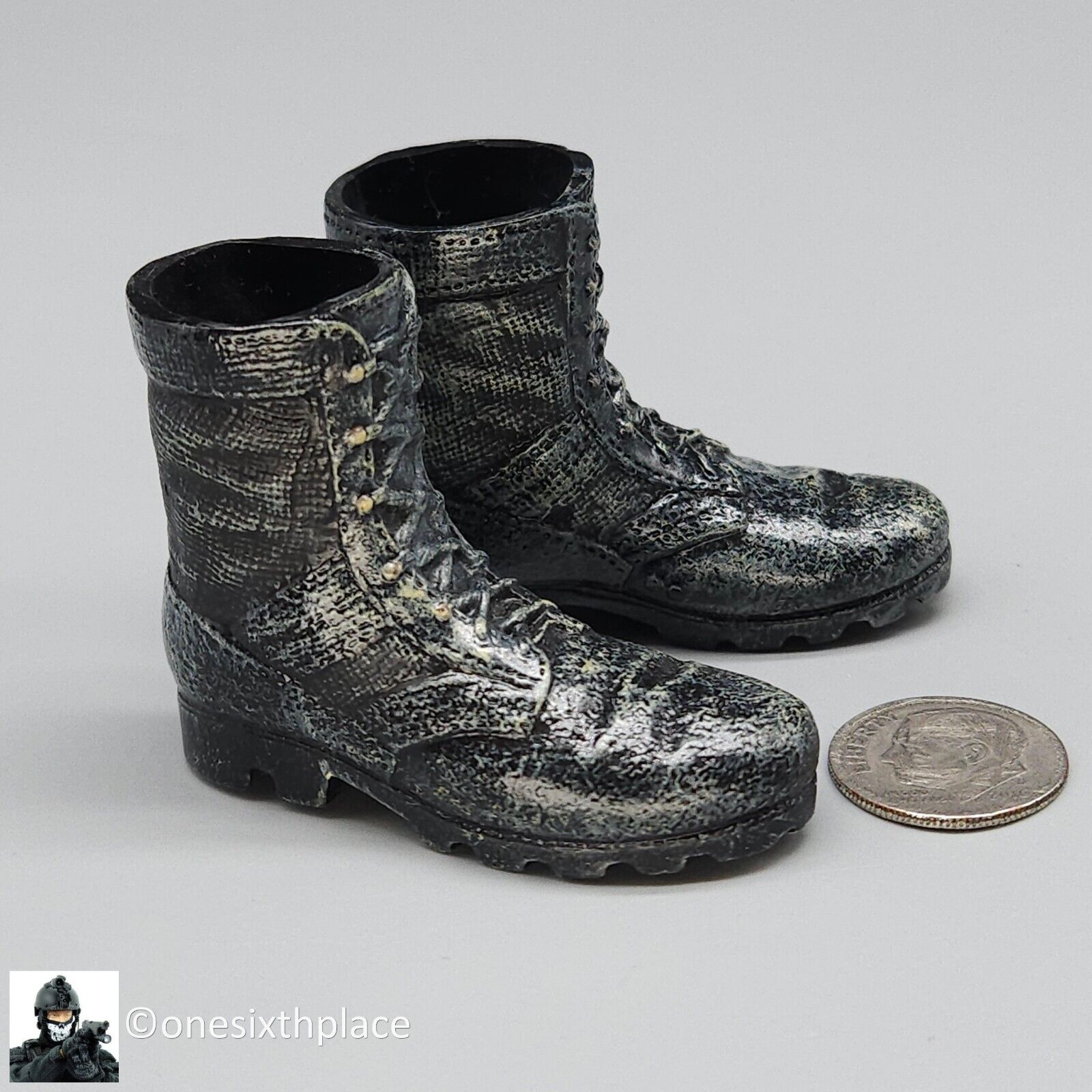 1:6 scale Dragon Black Combat Boots - Very Weathered (Foot Type) for 12" Figures