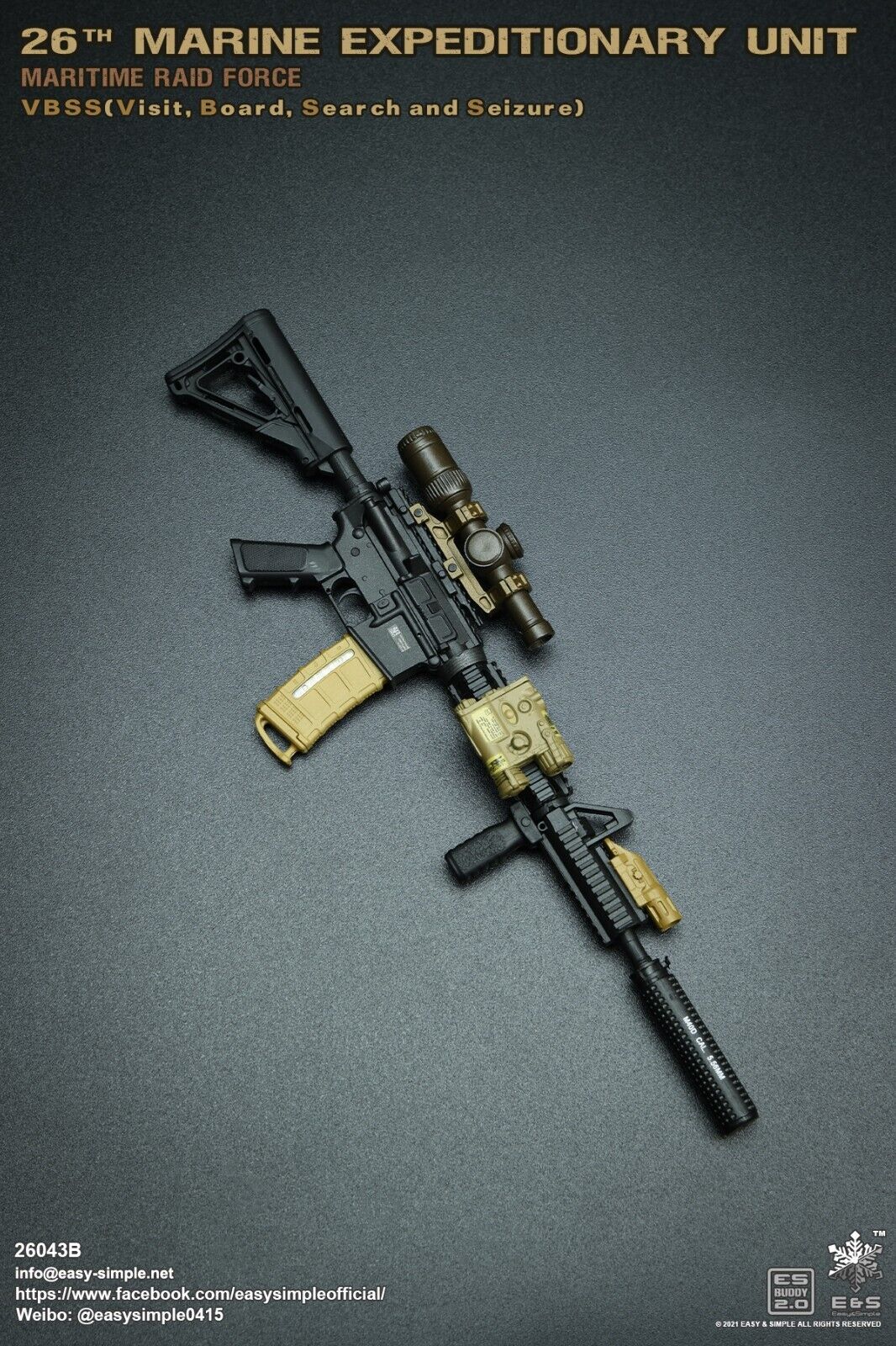 1:6 scale Easy & Simple USMC 26th MEU M4 Rifle w/ Extended Rail for 12" Figures