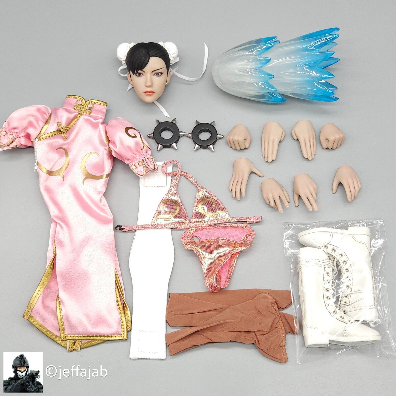 1:6 scale Female Chun Li Martial Art Fighter in Pink Head & Clothing Set SET014B