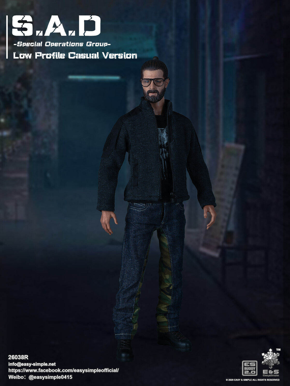 1:6 Easy & Simple SAD Low Profile Casual Black Captive Mask Hood 12" GI Joe PMC