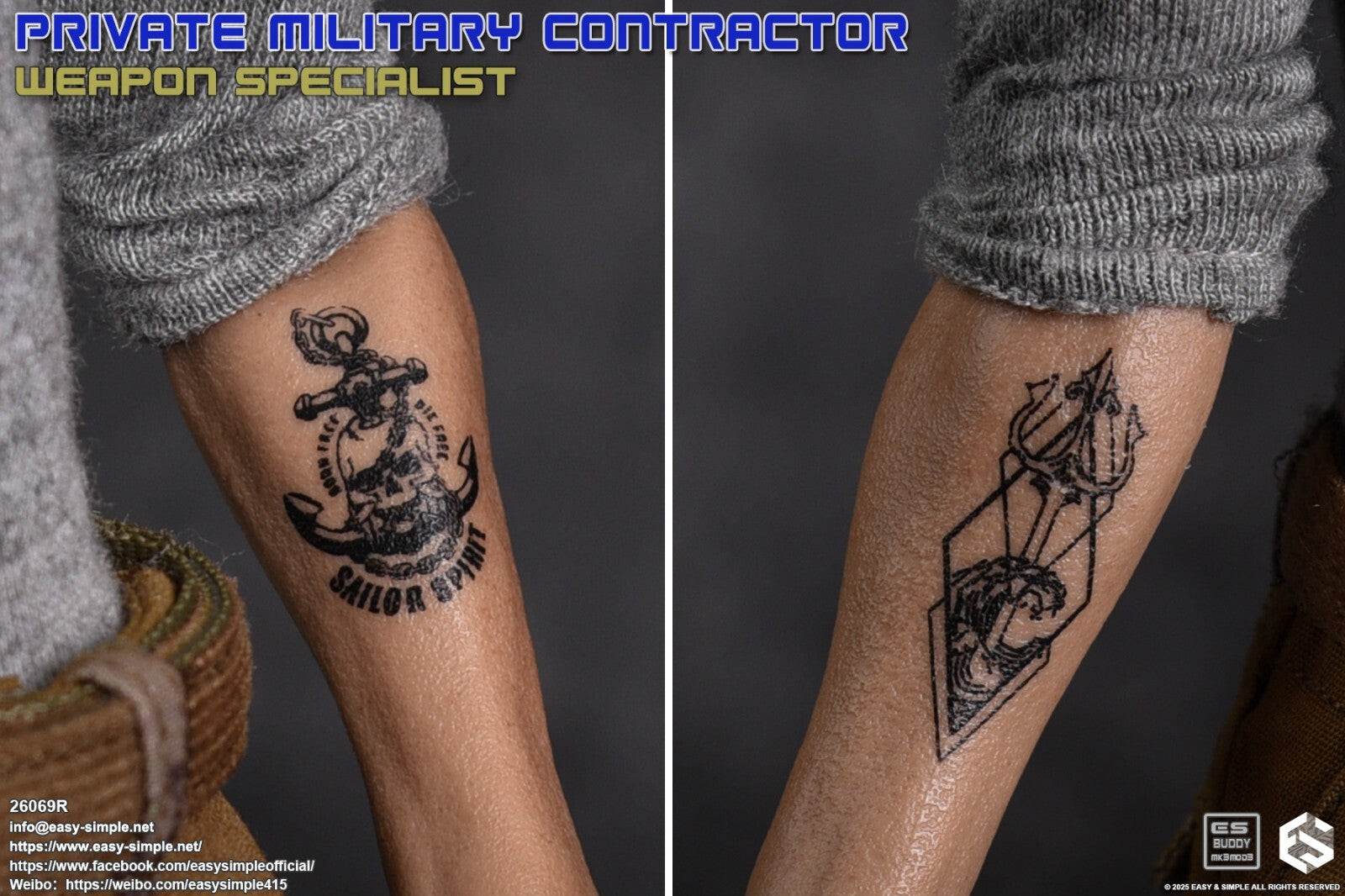 1:6 scale Easy & Simple PMC Weapon Specialist Logo Hoodie for 12" Figures