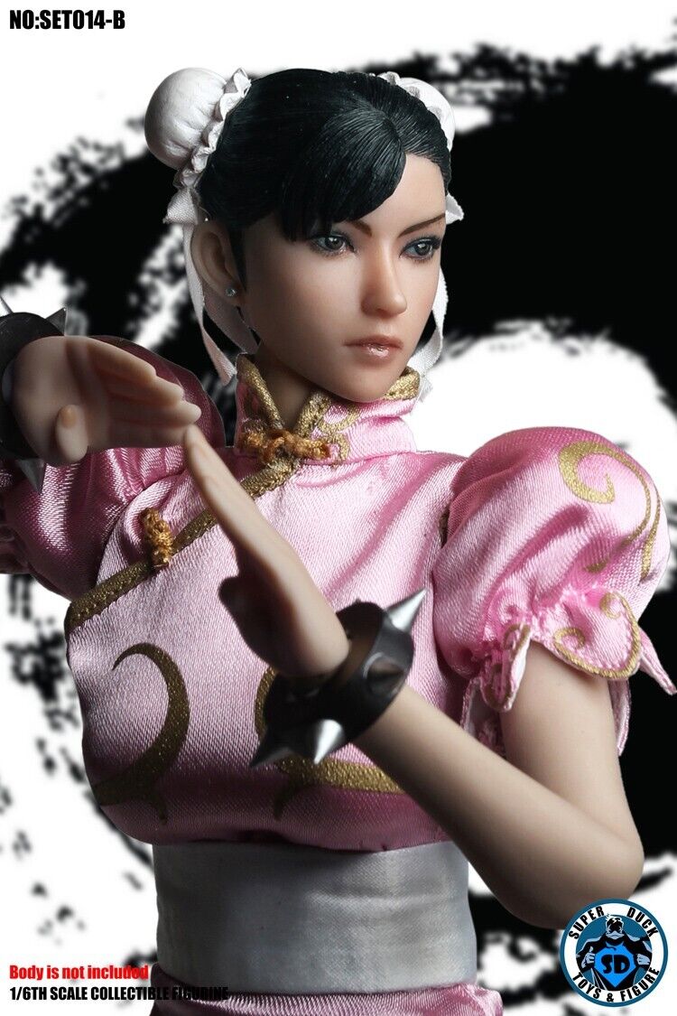 1:6 scale Female Chun Li Martial Art Fighter in Pink Head & Clothing Set SET014B