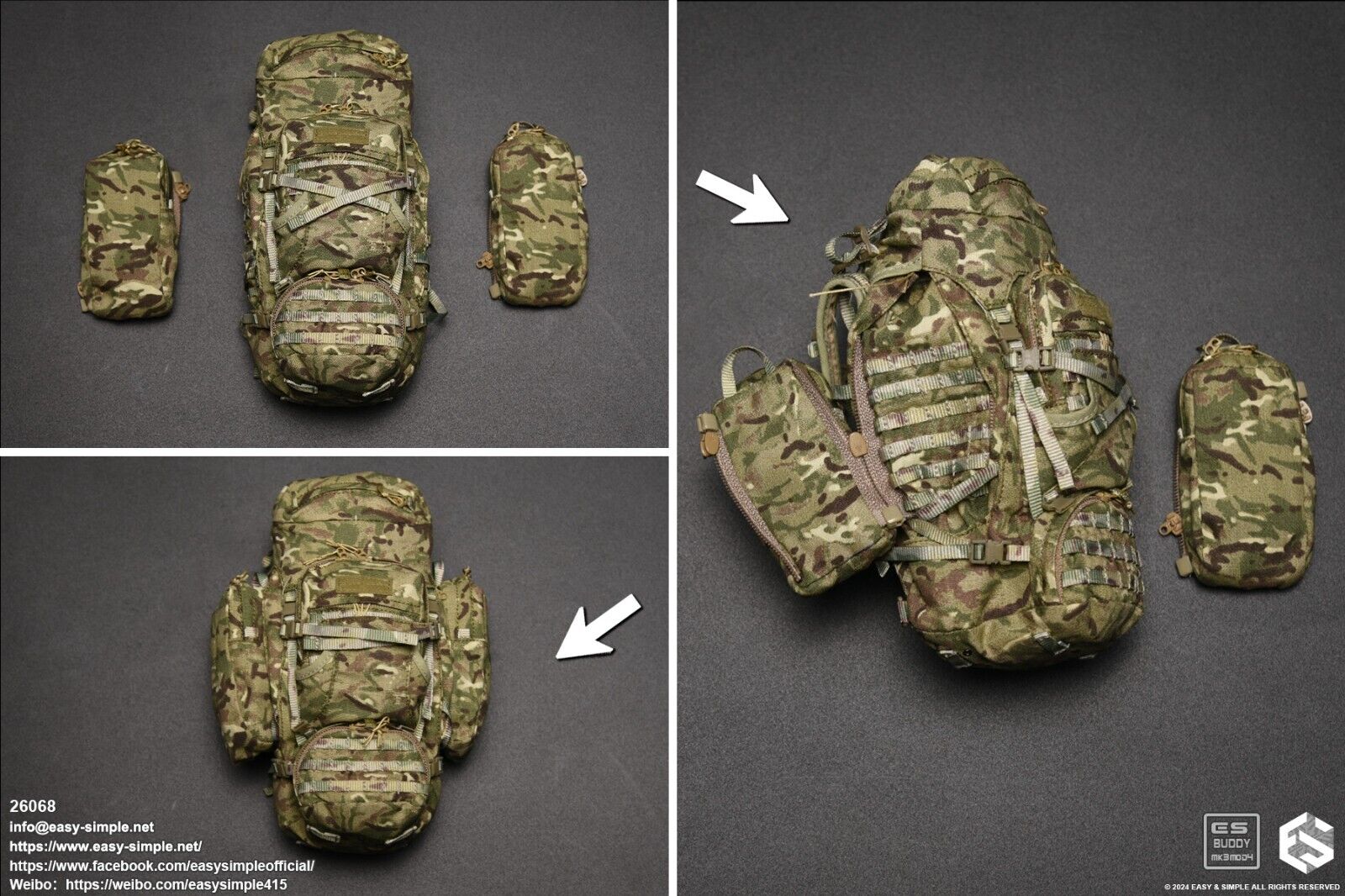 1:6 scale Easy & Simple British Army Brigade of Gurkhas MTP Camo 90L Backpack
