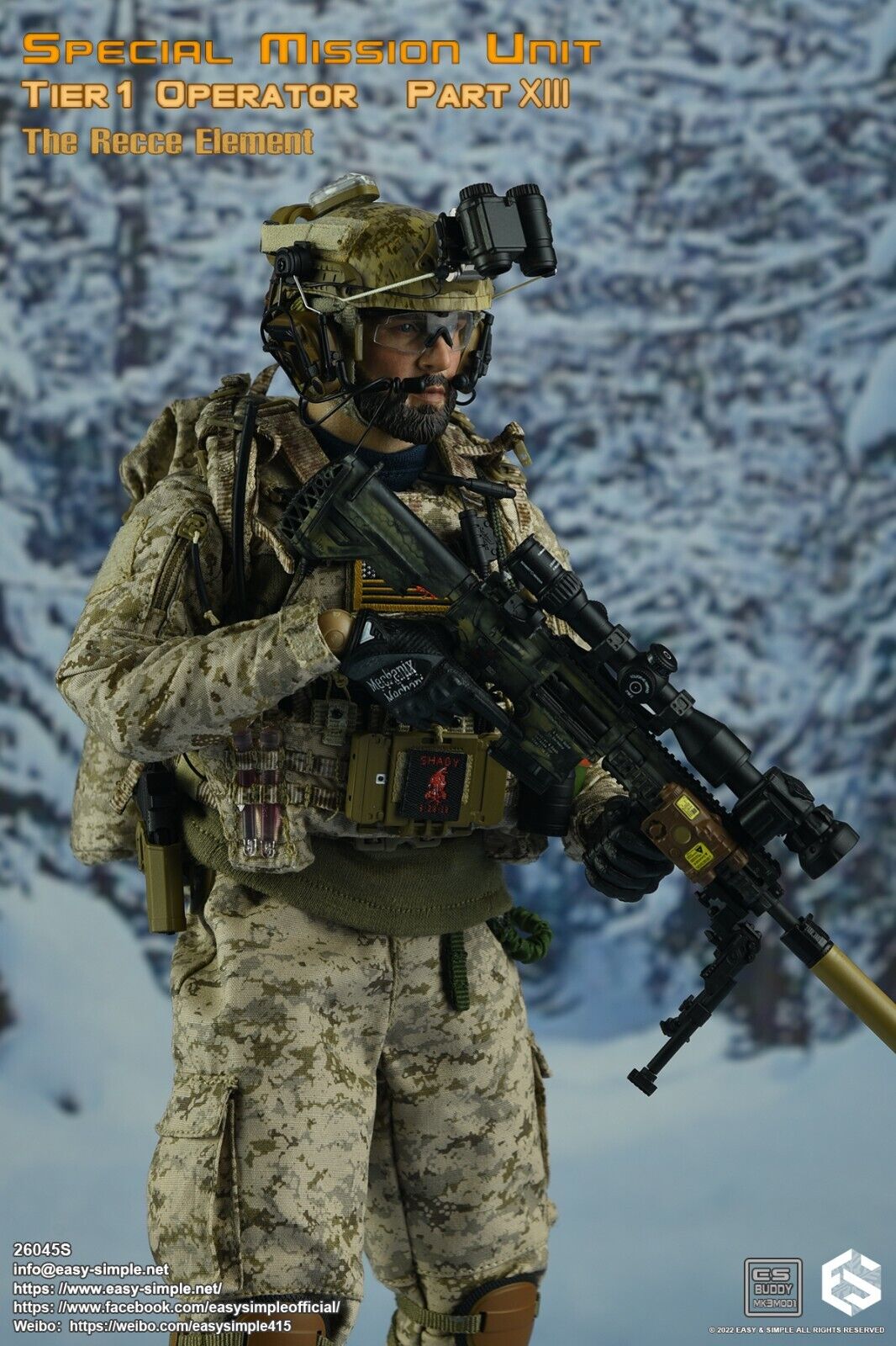 1:6 Easy & Simple Recce Element Camo HK 417 Sharpshooter Rifle for 12" Figures