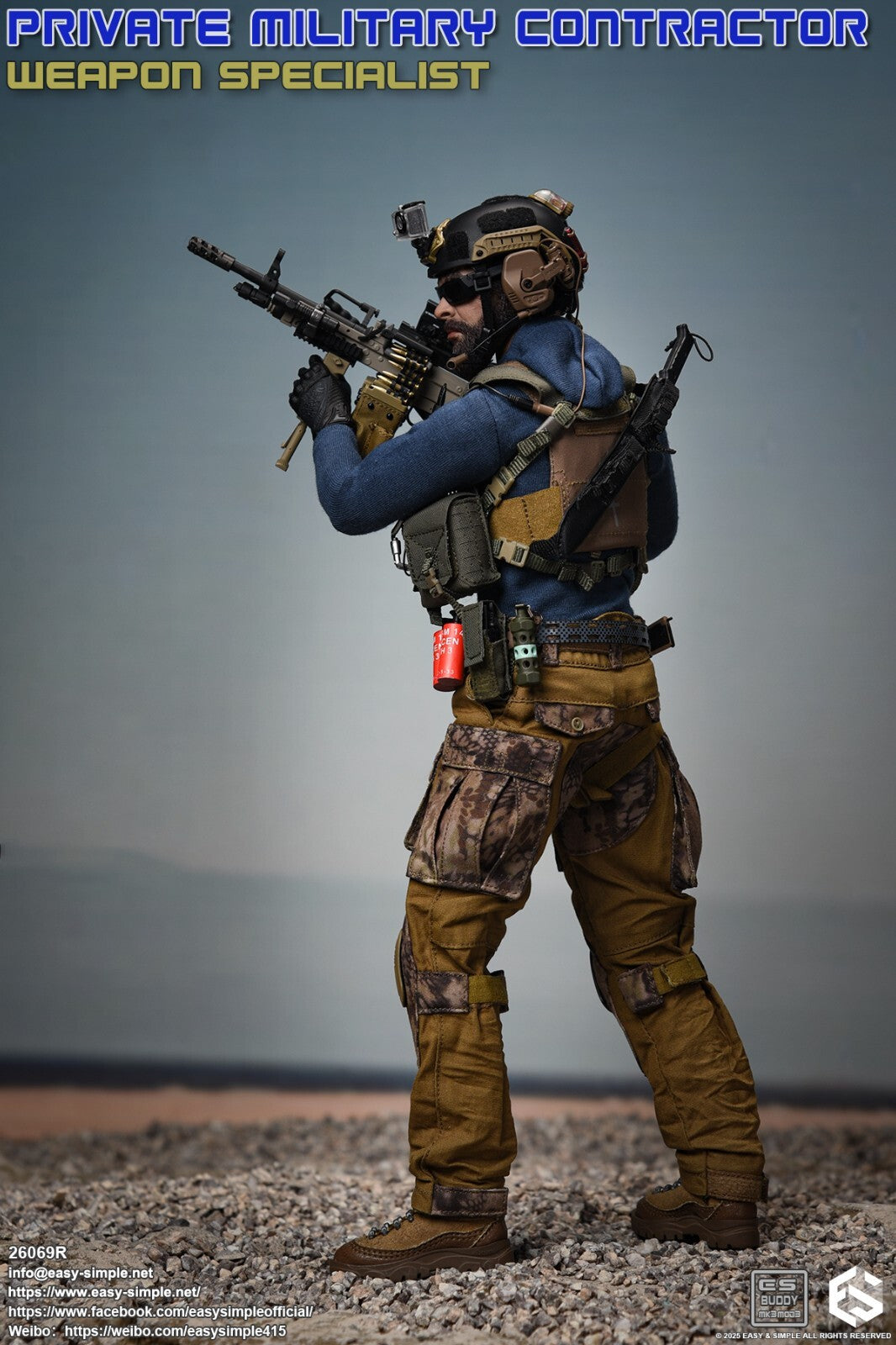 1:6 scale Easy & Simple PMC Weapon Specialist Black Helmet w/ Camera