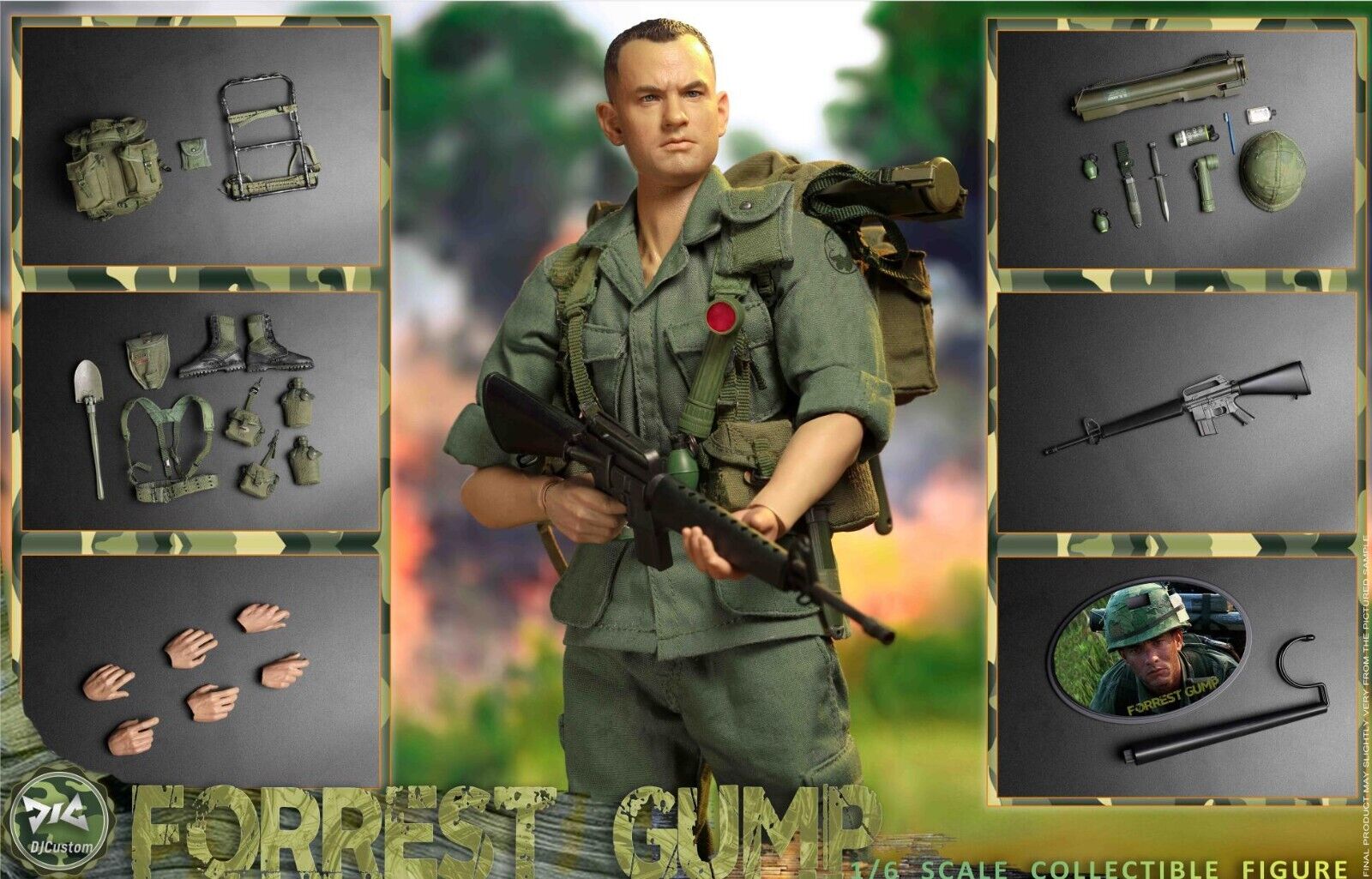 1:6 scale DJ Custom Forrest Gump in Vietnam Helmet w/ Toothbrush for 12" Figures