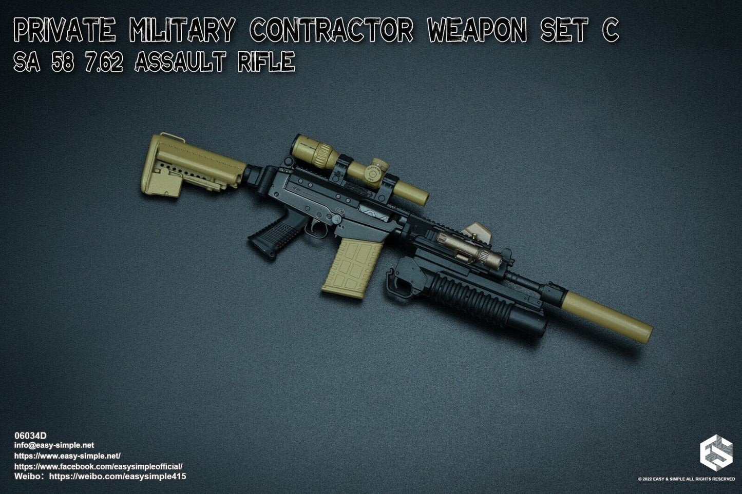 1:6 Easy & Simple PMC Weapon Set SA 58 7.62 Assault Rifle FDE for 12" Figures