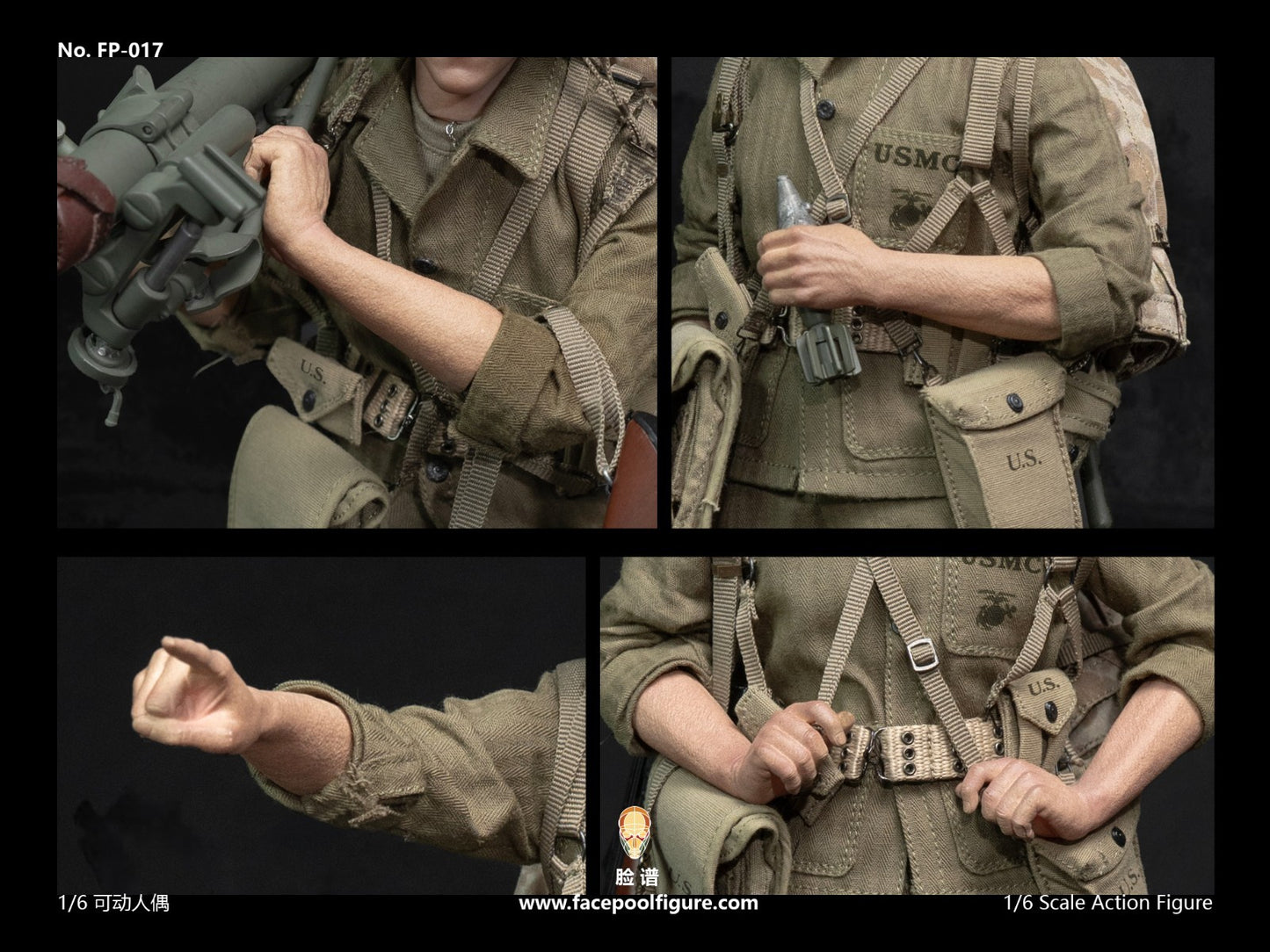 1:6 Facepool WWII USMC Snafu Belt w/ Suspenders for 12" Figures