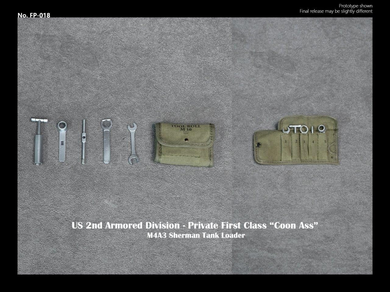 1:6 WWII US 2nd Armored Div Tank Loader "Coon Ass" M10 Tool Kit for 12" Figures