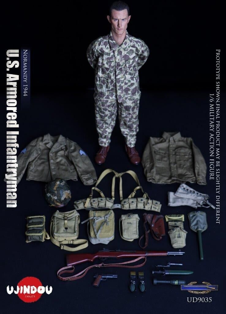 1:6 scale Ujindou WWII US Armored Infantryman Frog Skin Camo Uniform 12" Figures