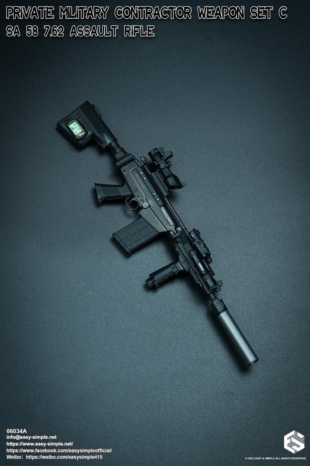 1:6 Easy & Simple PMC Weapon Set C SA 58 7.62 Assault Rifle Black ACOG 06034A