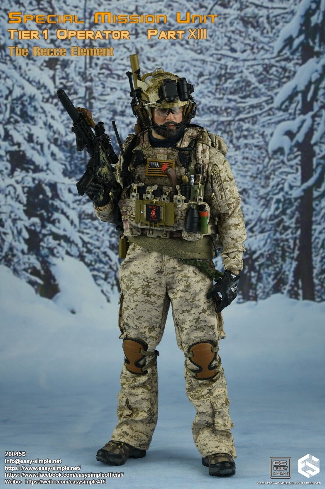 1:6 Easy & Simple Recce Element AOR1 Camo Winter Gloved Hands for 12" Figures