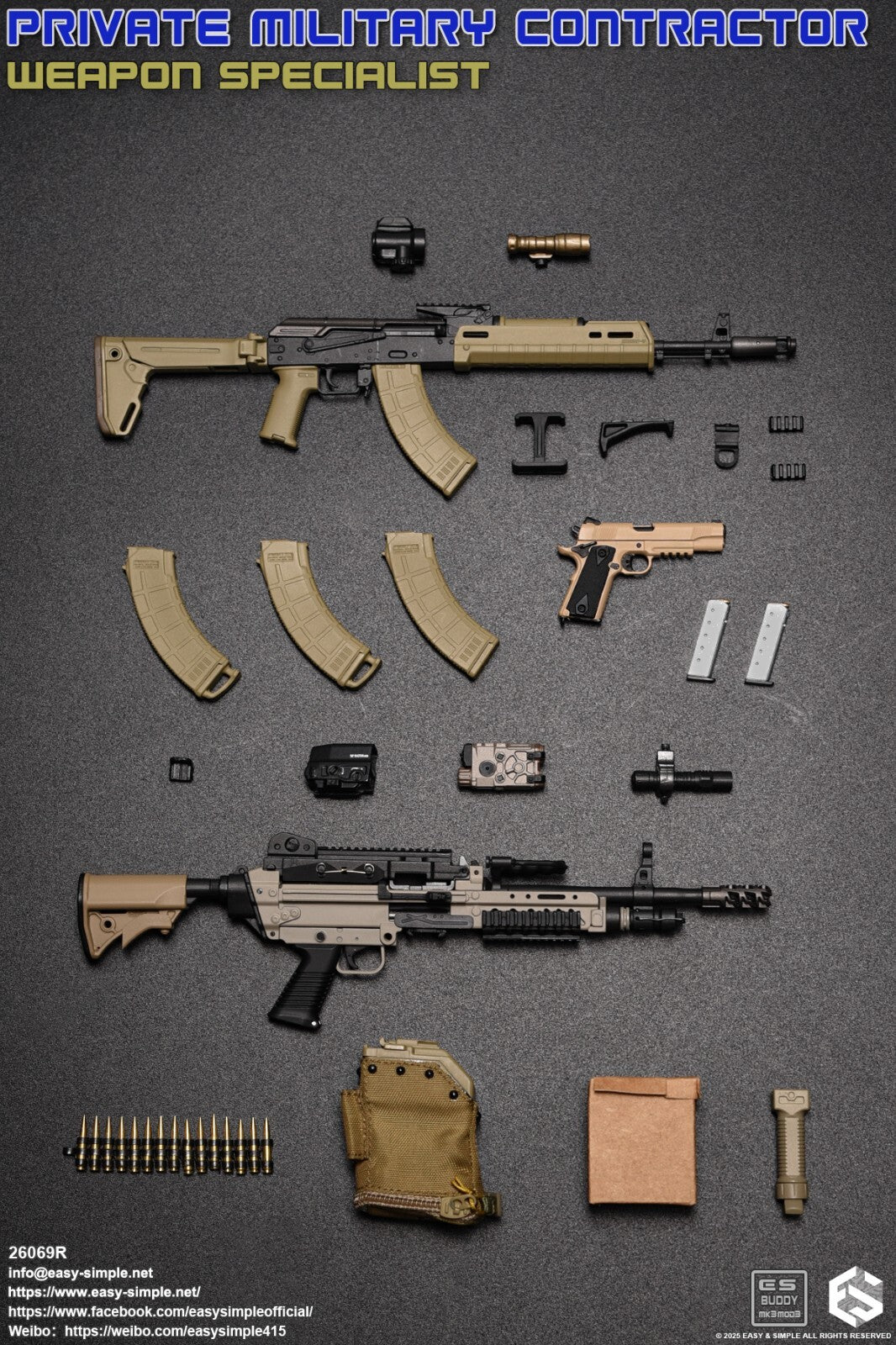 1:6 scale Easy & Simple PMC Weapon Specialist AK47 Rifle Set for 12" Figures