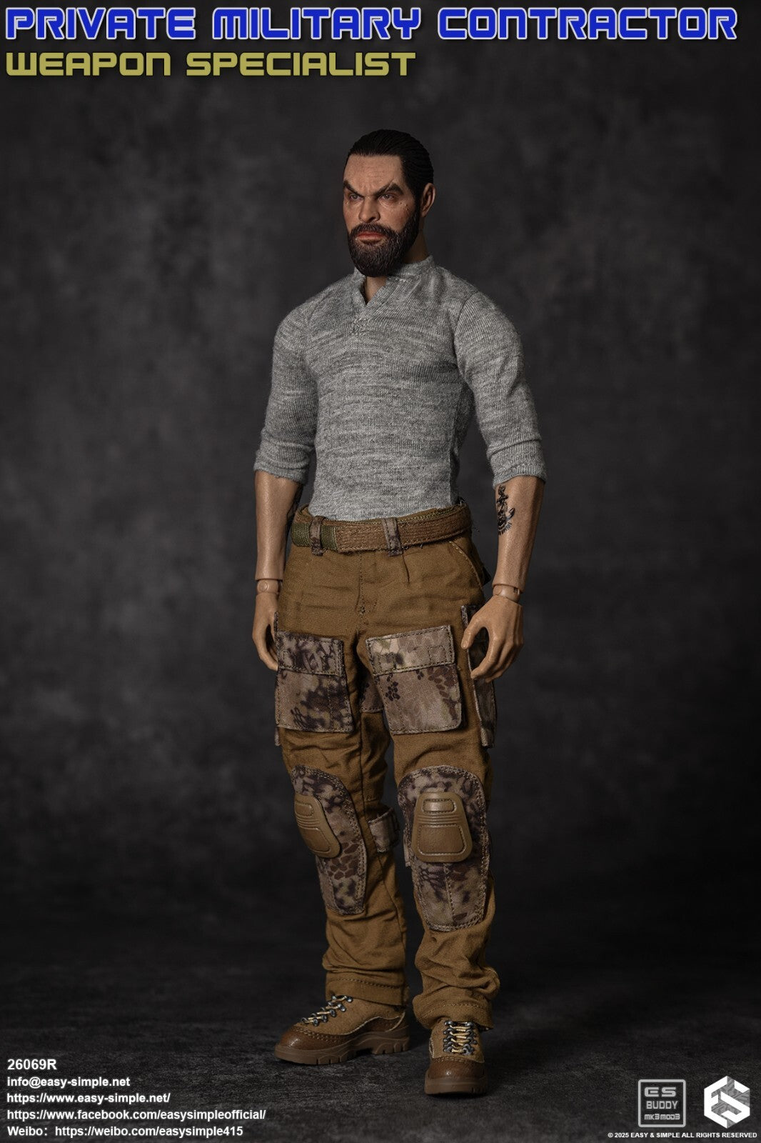 1:6 scale Easy & Simple PMC Weapon Specialist Tattoo Arm Male Body 12" Figure