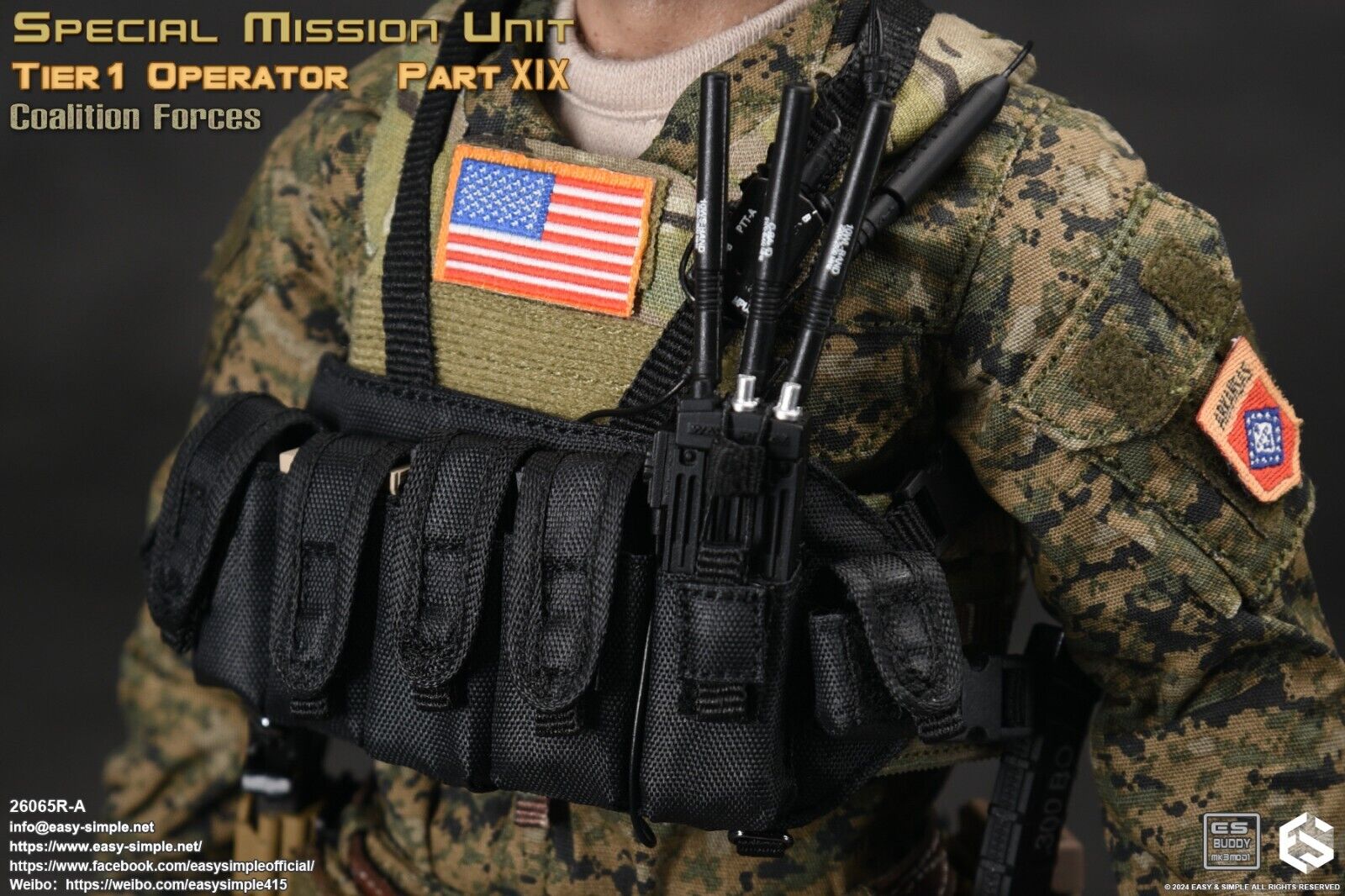 1:6 scale Easy & Simple Coalition Forces Black AK Chest Rig 12" Figures 26065RA