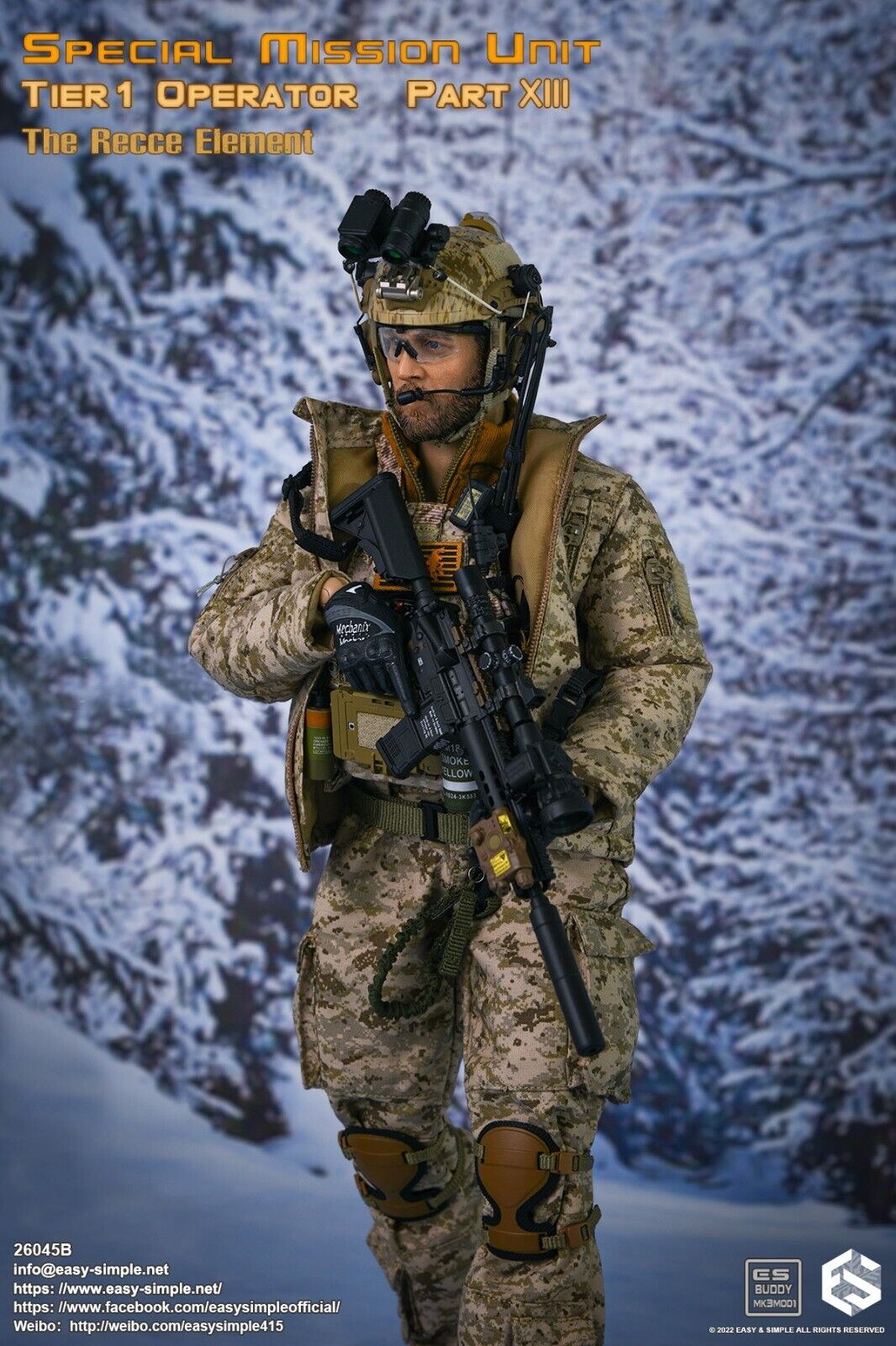 1:6 Easy & Simple Recce Element AOR1 Camo FAST Helmet w/ NVG Set for 12" Figures