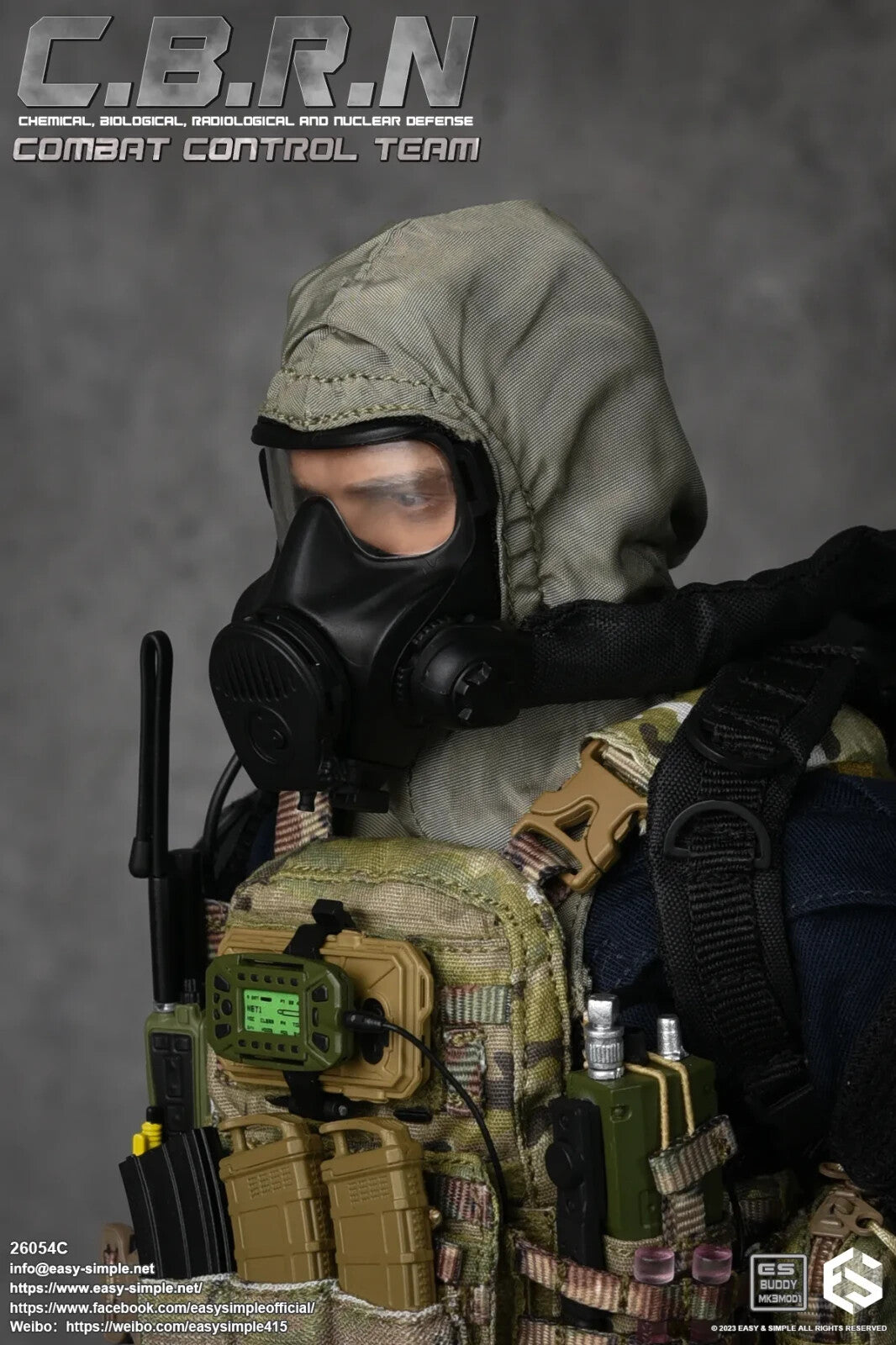 1:6 Easy & Simple CBRN Respirator Backpack, Gas Mask & NBC Hood for 12" Figures