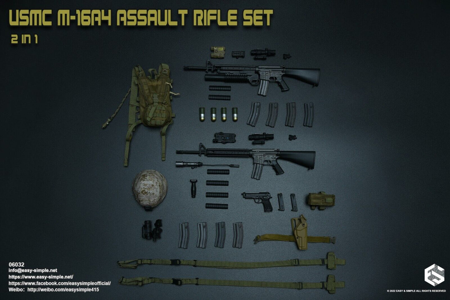 1:6 Easy & Simple USMC M16A4 Rifle w/ Sling & Ammo Pouch for 12" Figures 06032