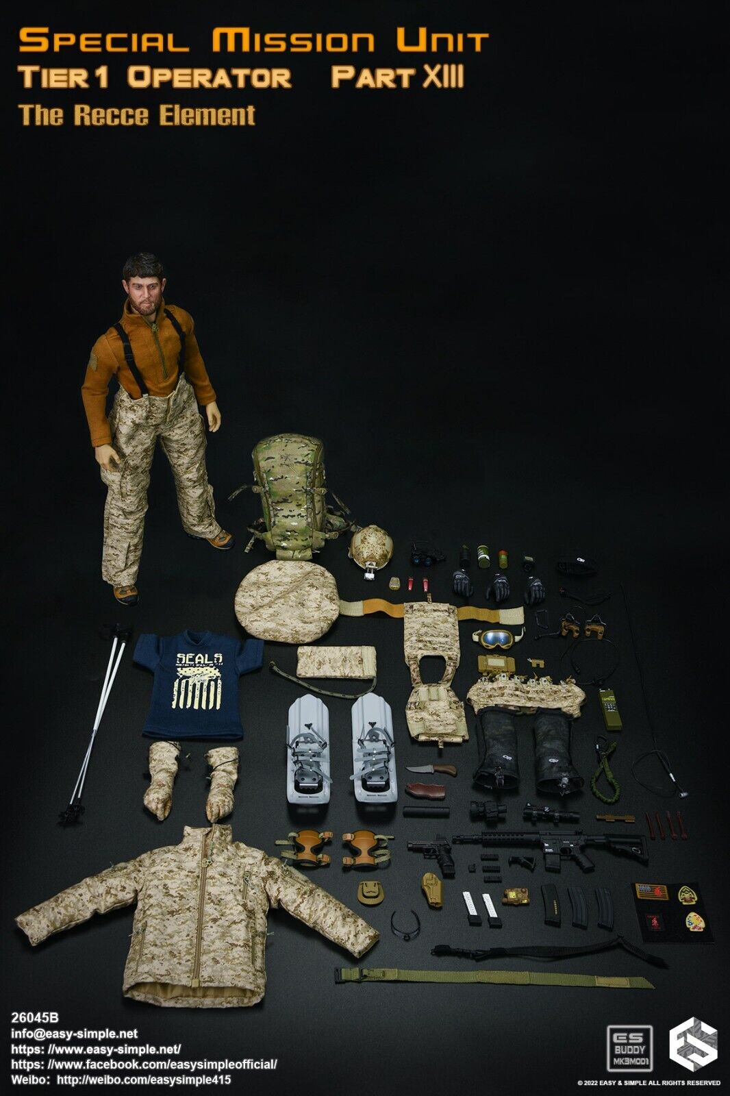 1:6 Easy & Simple Recce Element AOR1 Camo FAST Helmet w/ NVG Set for 12" Figures