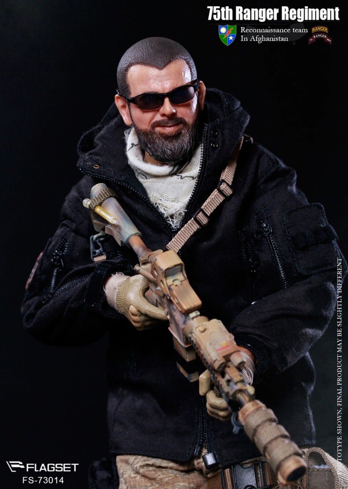 1:6 Flagset 75th Ranger Bearded Male Head Sculpt for 12" Figures