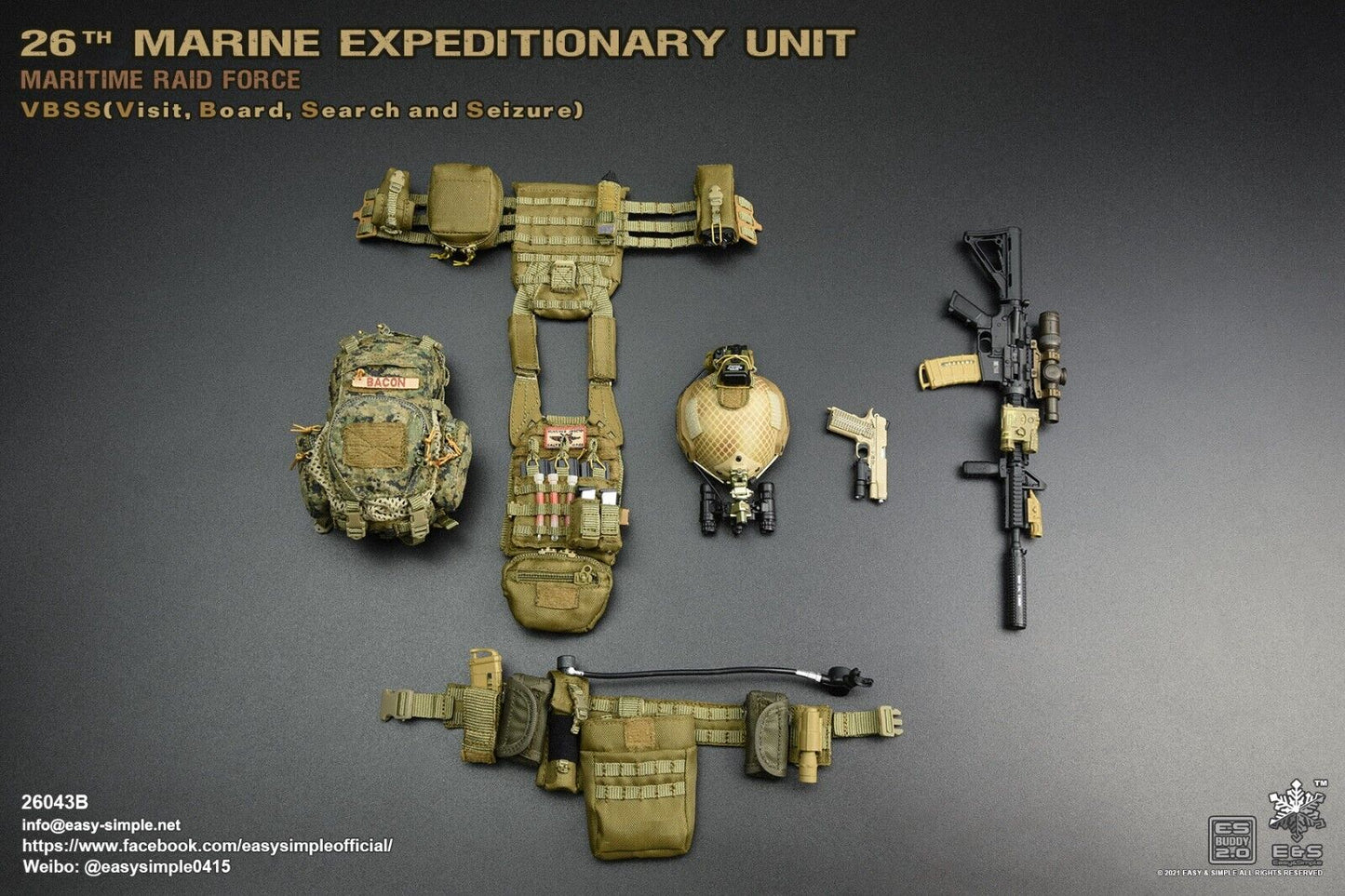 1:6 scale Easy & Simple USMC 26th MEU Helmet w/ NVG Set for 12" Figures