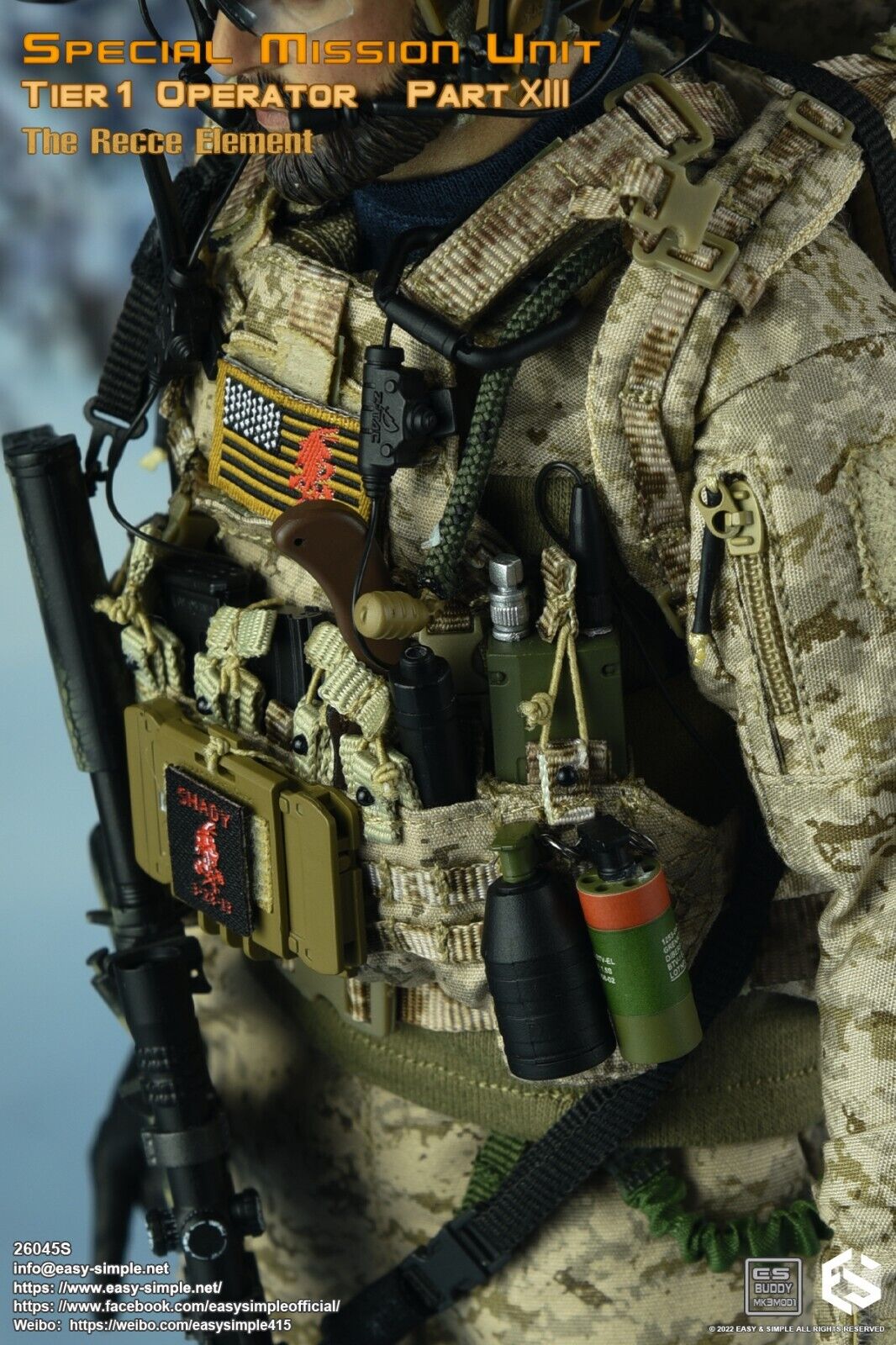 1:6 Easy & Simple Recce Element AOR1 Plate Carrier w/ Hydration Pouch