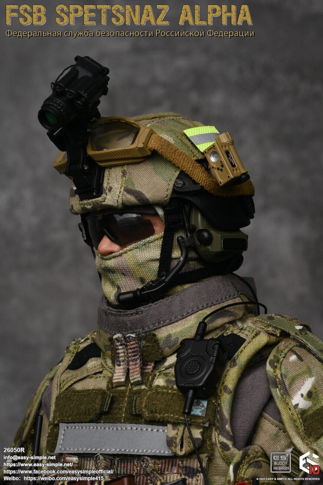 1:6 Easy & Simple Russian FSB Spetsnaz ALPHA Multicam Helmet w/ NVG 12" Figure