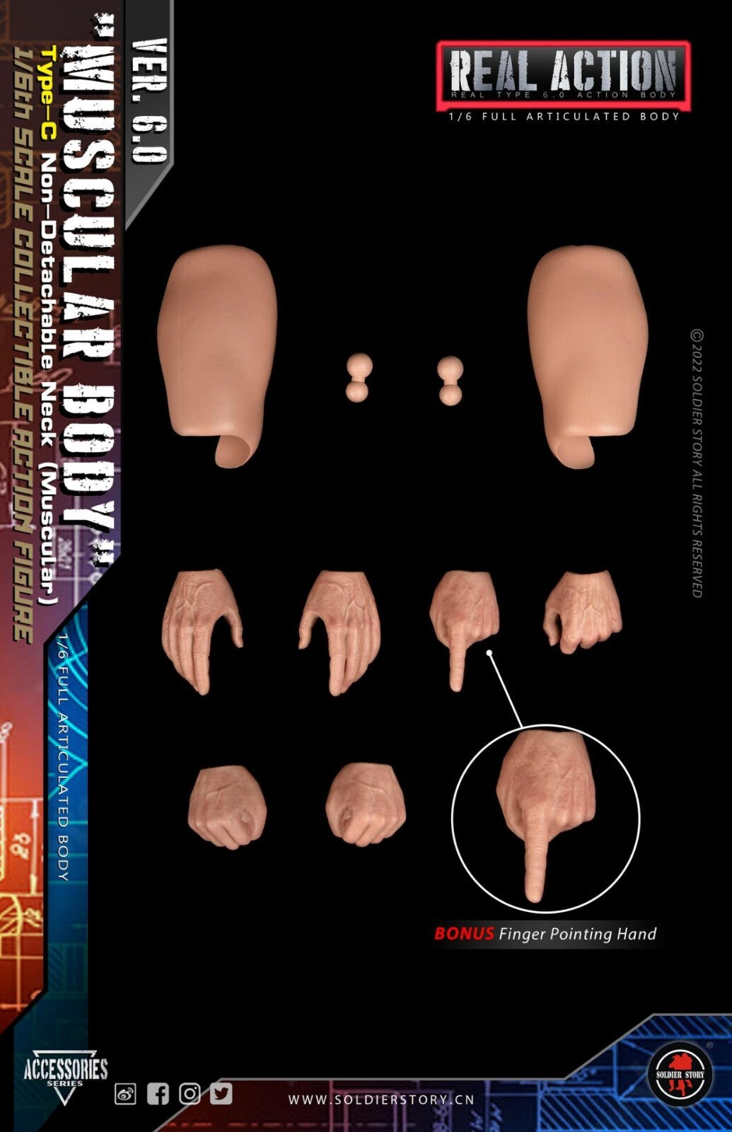 1:6 scale Soldier Story 6.0 Body Male Nude Hands (x10) Set B for 12" Figures