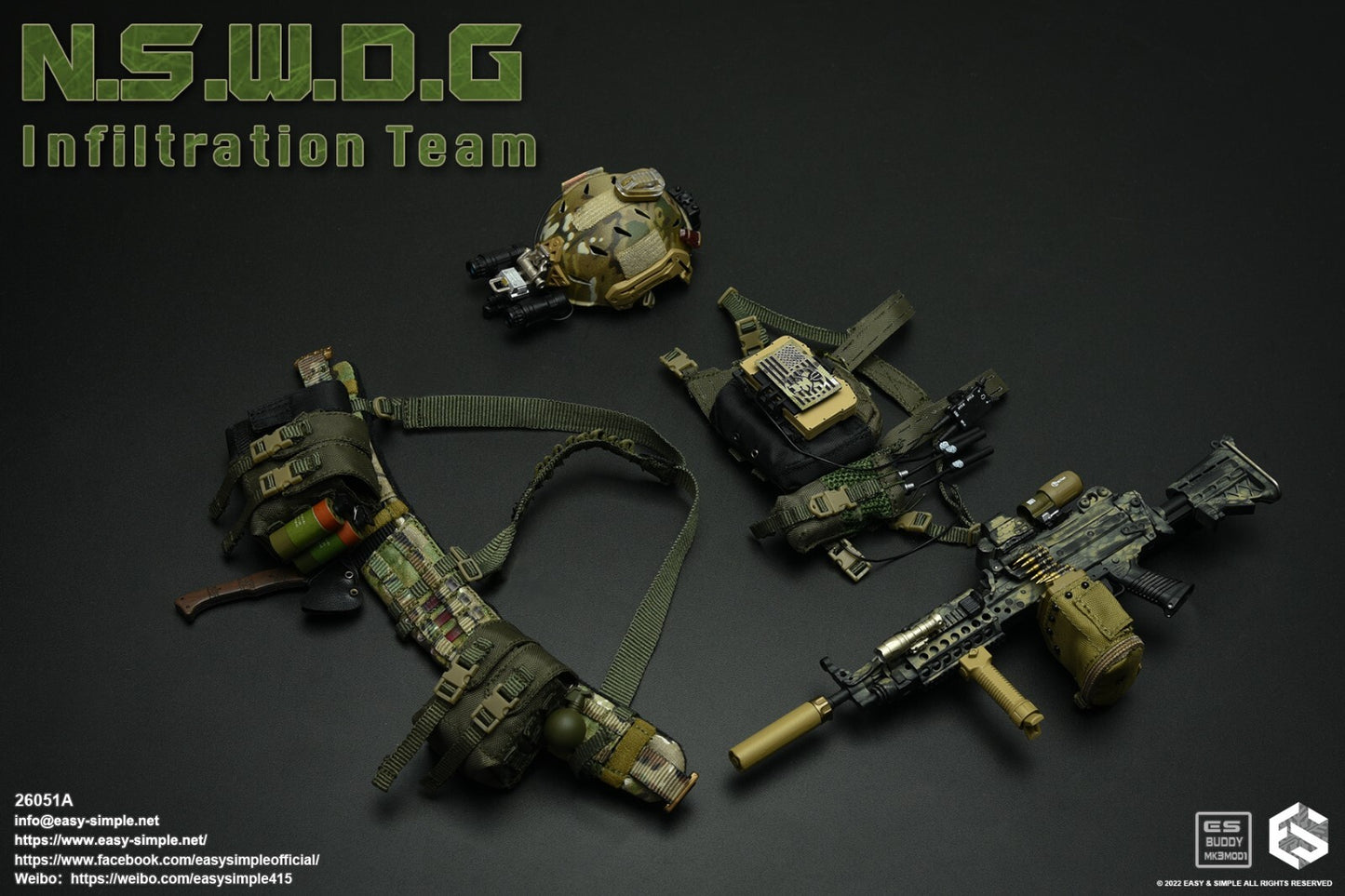 1:6 Easy & Simple NSWDG Infiltration Team MK46Mod1 Machine Gun for 12" Figures