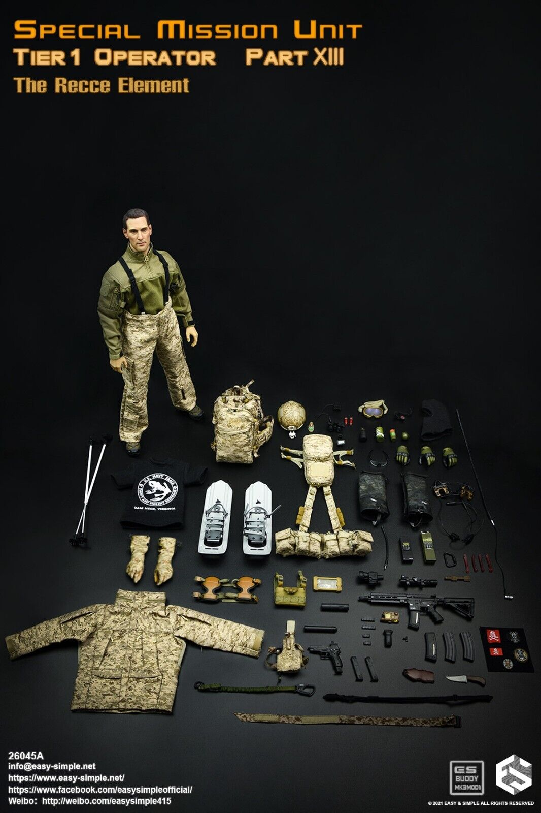 1:6 Easy Simple Recce Element AOR1 FAST Helmet w/ NVG 12" GI Joe Dragon DamToys