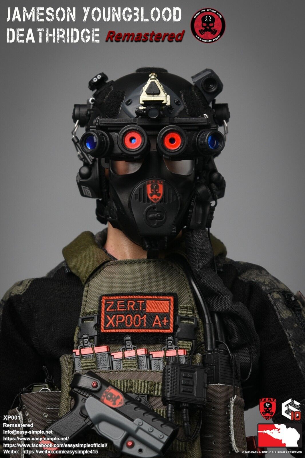 1:6 scale Easy & Simple ZERT Deathridge Remastered M50 Gas Mask w/ MOLLE Panel